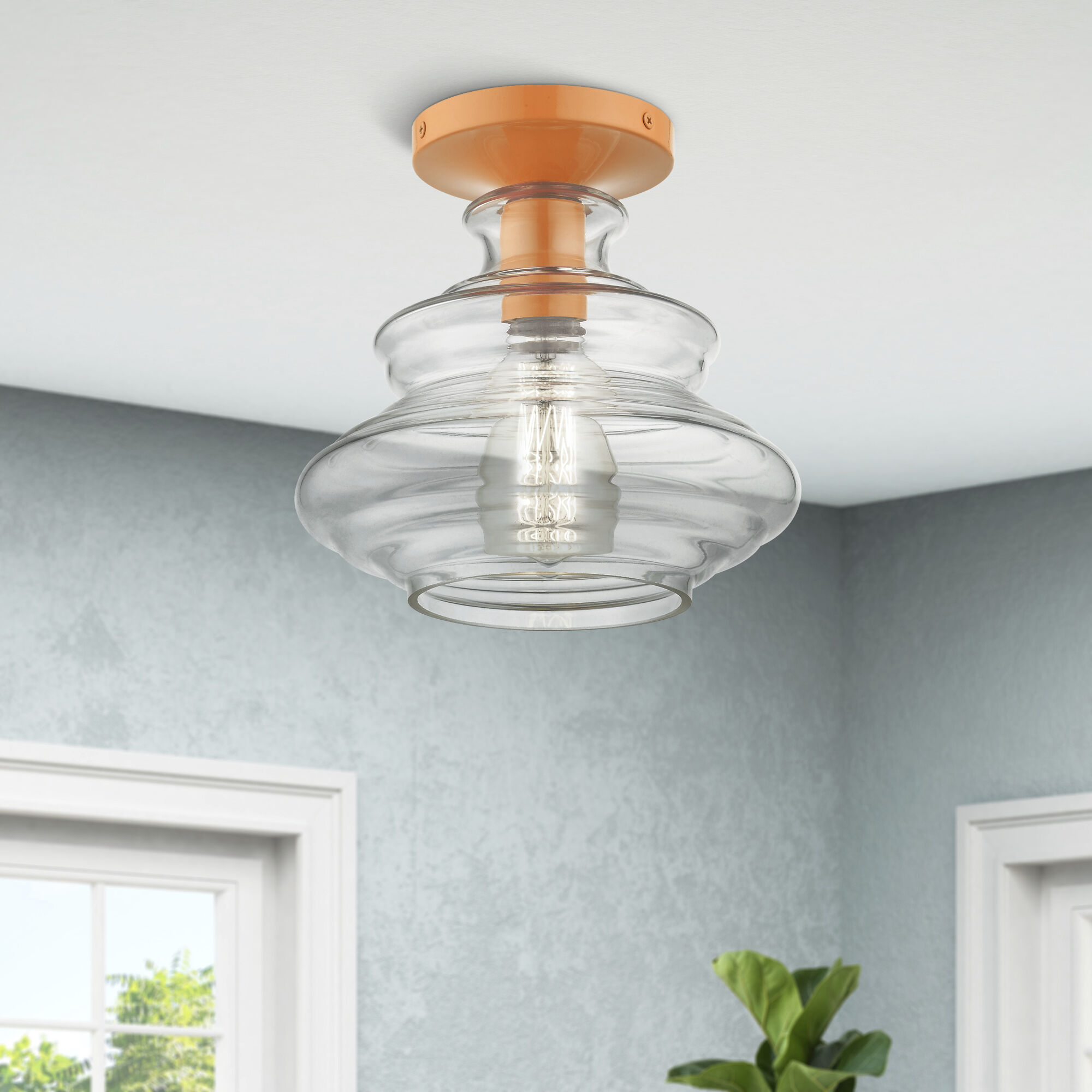 Everett 1 Light 9 inch Shiny Orange Semi-Flush Ceiling Light