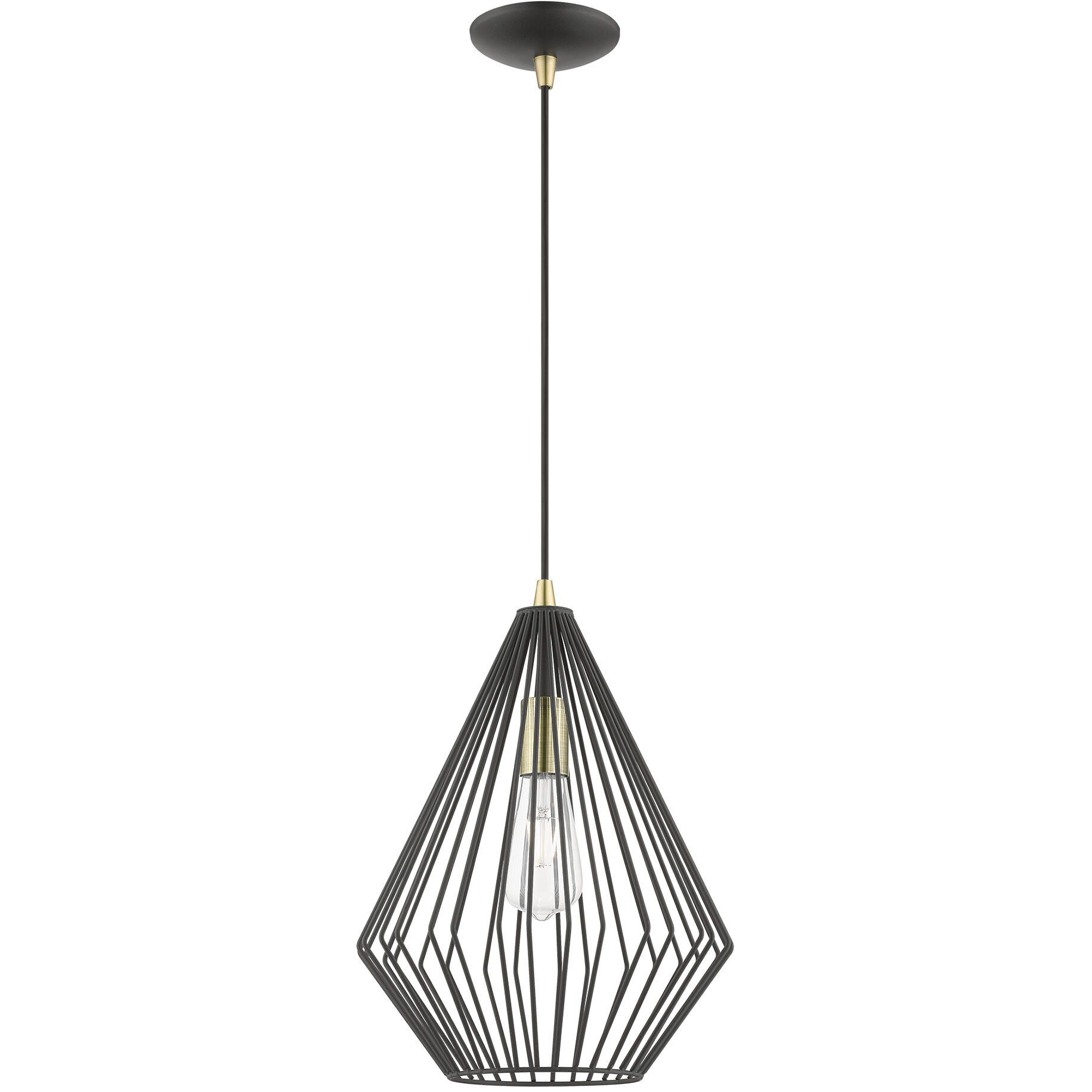 Linz 1 Light 12 inch Textured Black with Antique Brass Accents Pendant Ceiling Light