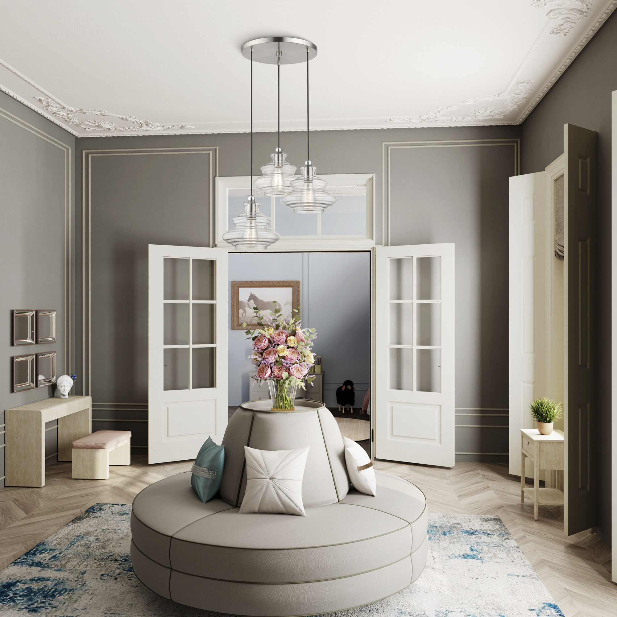 Everett 3 Light 20 inch Brushed Nickel with Chrome Finish Accents Pendant Chandelier Ceiling Light