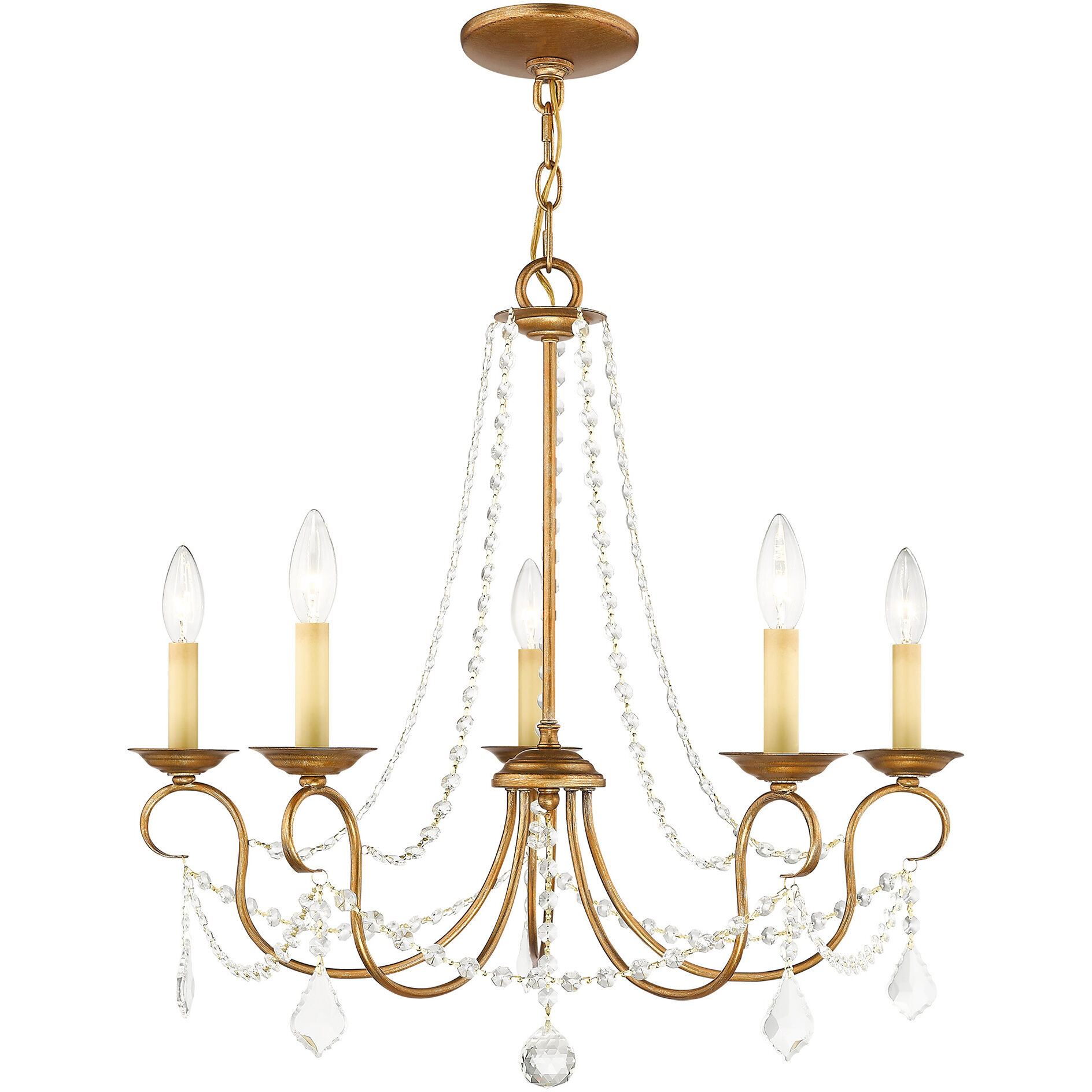 Pennington 5 Light 25 inch Antique Gold Leaf Chandelier Ceiling Light