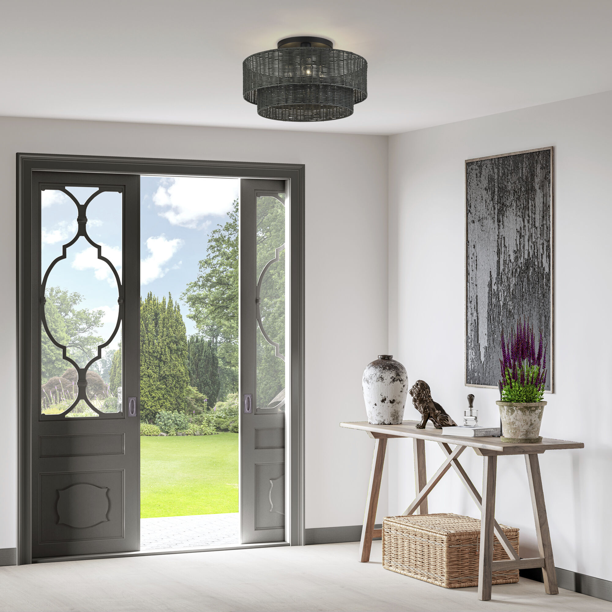 Weavington 3 Light 18 inch Black Semi Flush Mount Ceiling Light, Large