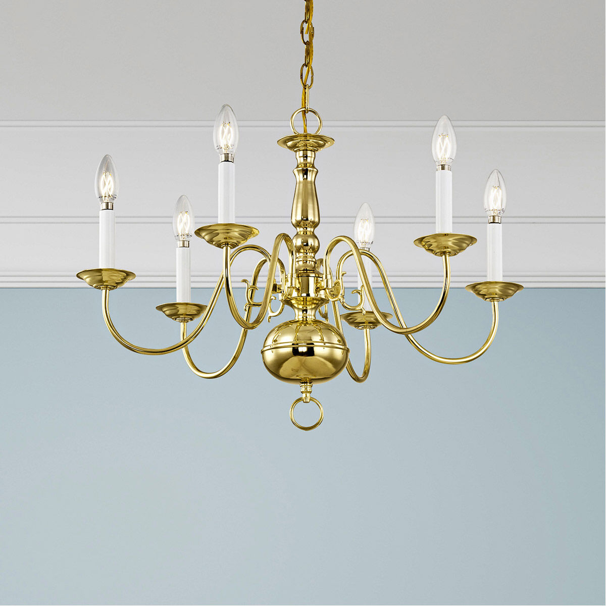 Williamsburgh 6 Light 24 inch Polished Brass Chandelier Ceiling Light