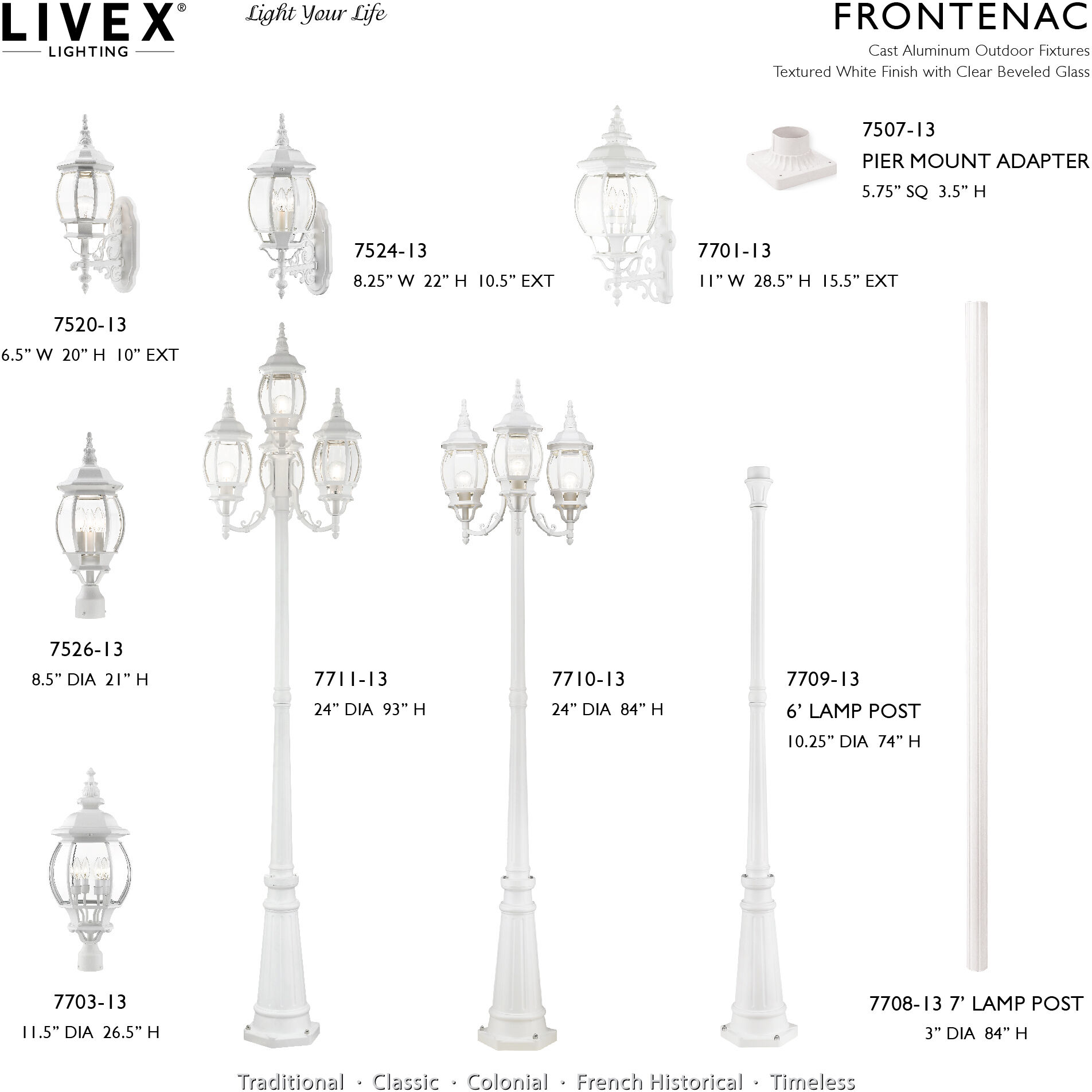 Frontenac 4 Light 93 inch Textured White Outdoor Post Light