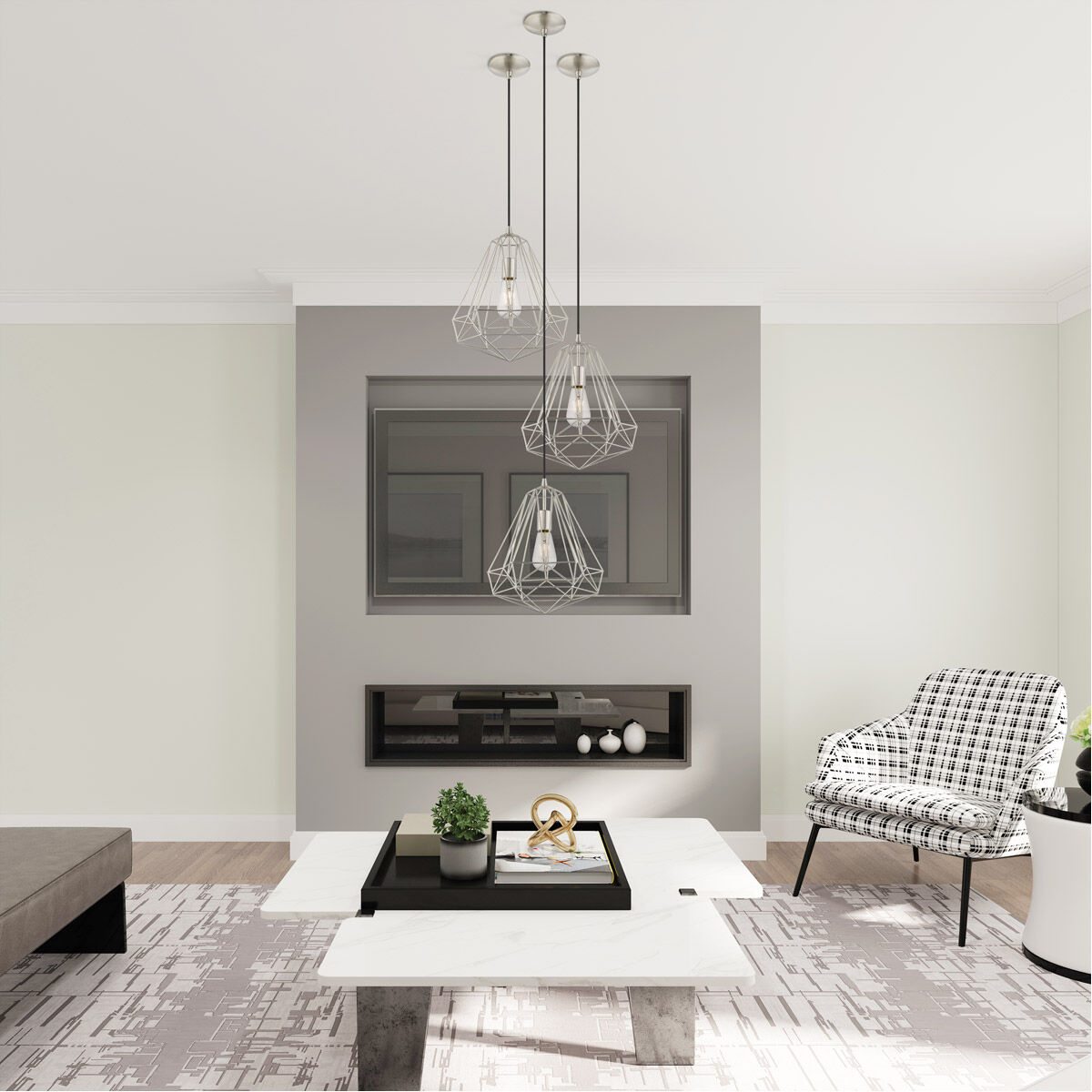 Geometric 1 Light 12 inch Brushed Nickel Mini Pendant Ceiling Light