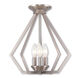 Prism 3 Light 14 inch Brushed Nickel Convertible Mini Chandelier/Ceiling Mount Ceiling Light