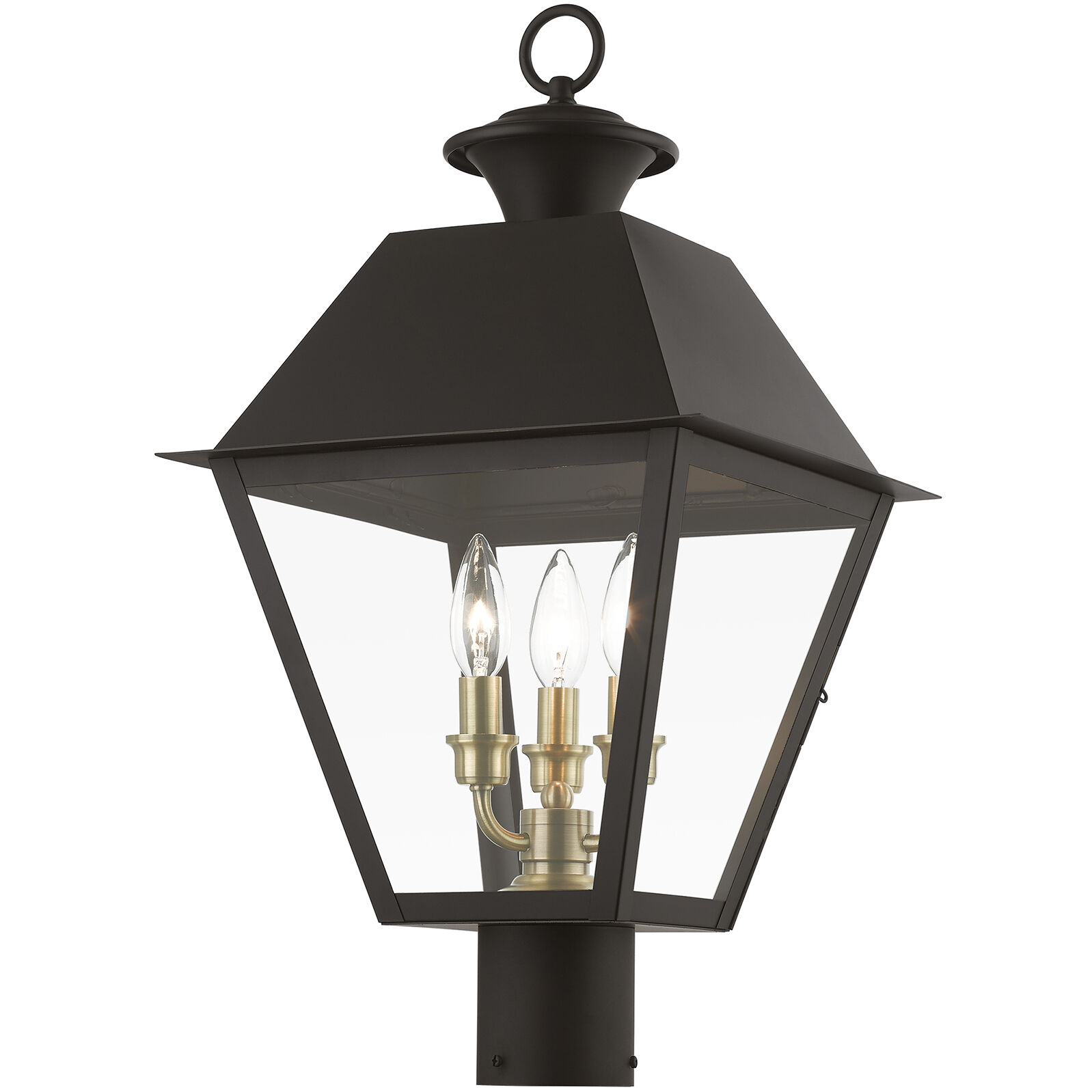 Wentworth 3 Light 22 inch Bronze with Antique Brass Finish Cluster Outdoor Post Top Lantern, Large