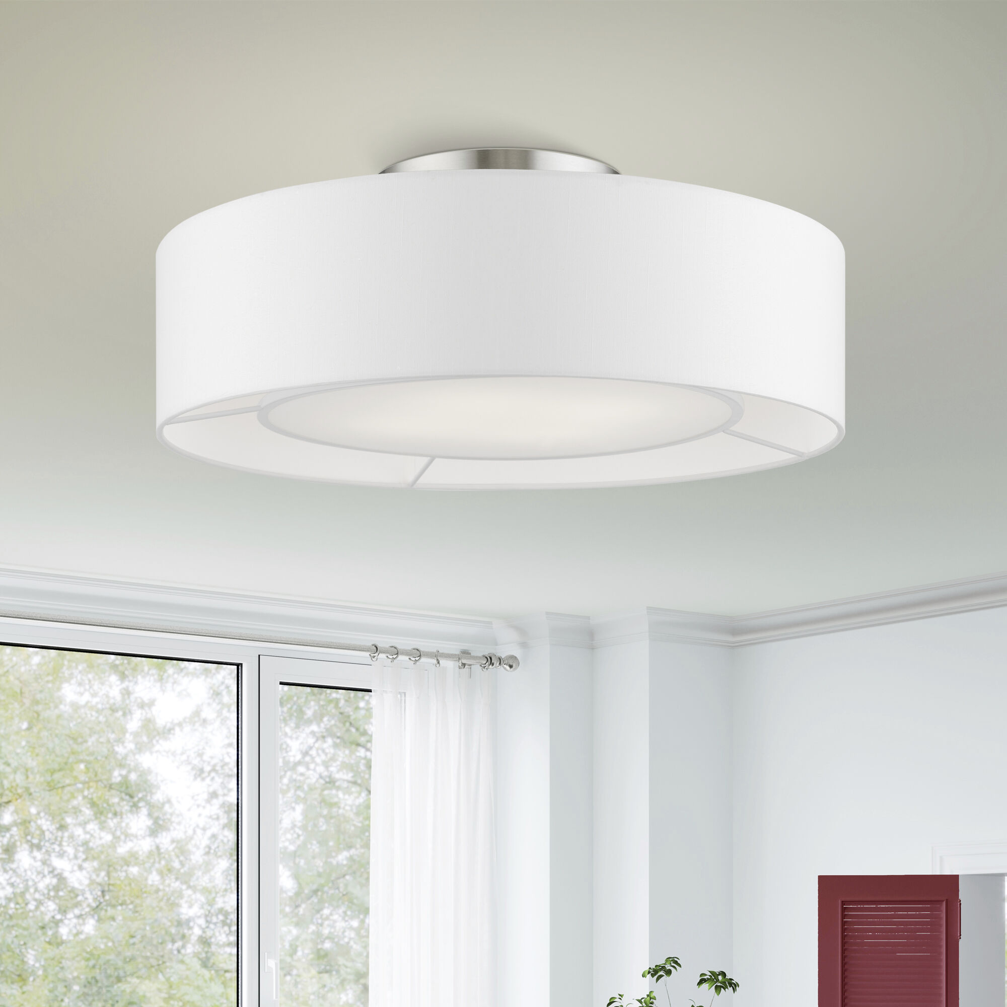 Gilmore 4 Light 21 inch Brushed Nickel with Shiny White Accents Semi-Flush Ceiling Light
