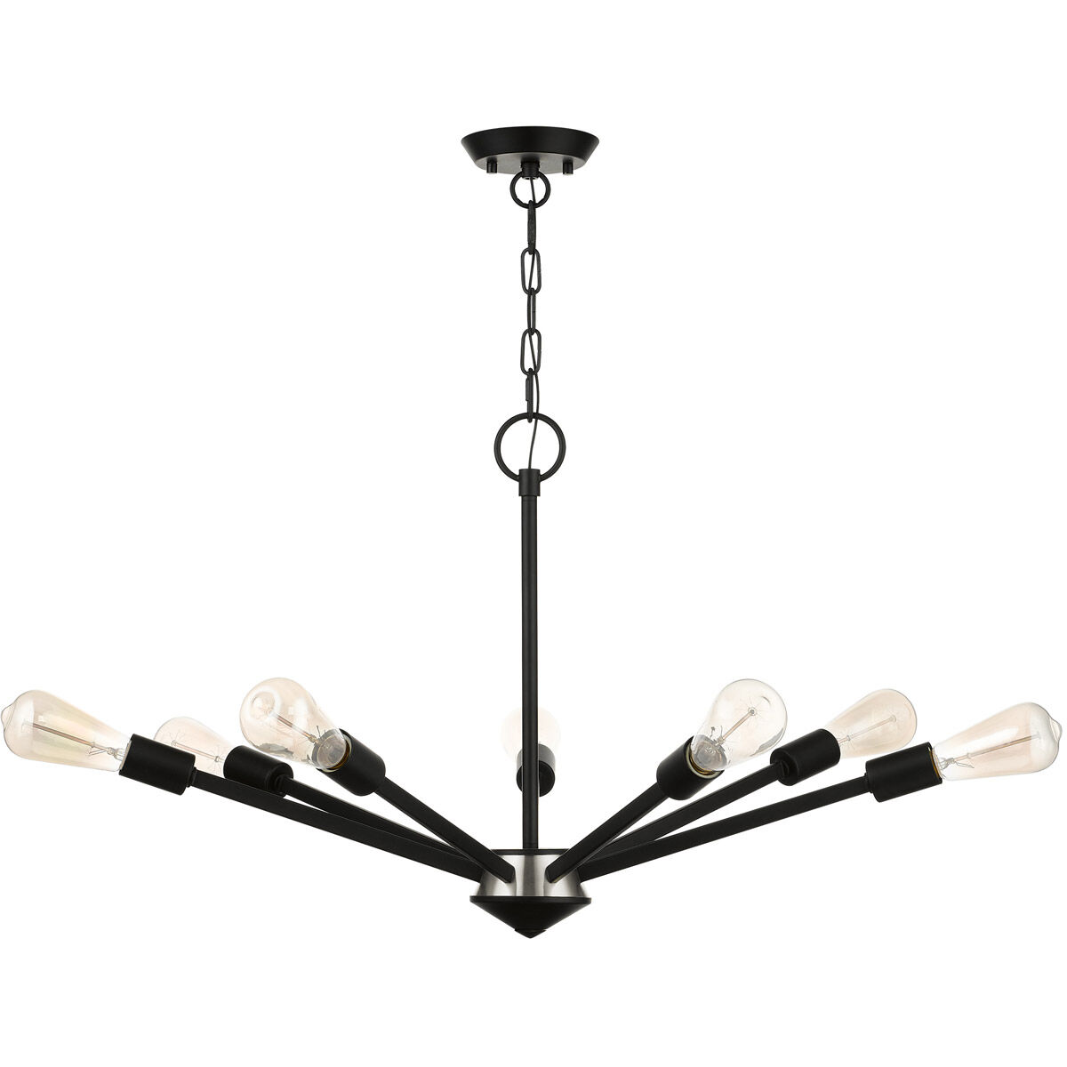 Prague 7 Light 29.25 inch Black with Brushed Nickel Accents Chandelier Ceiling Light