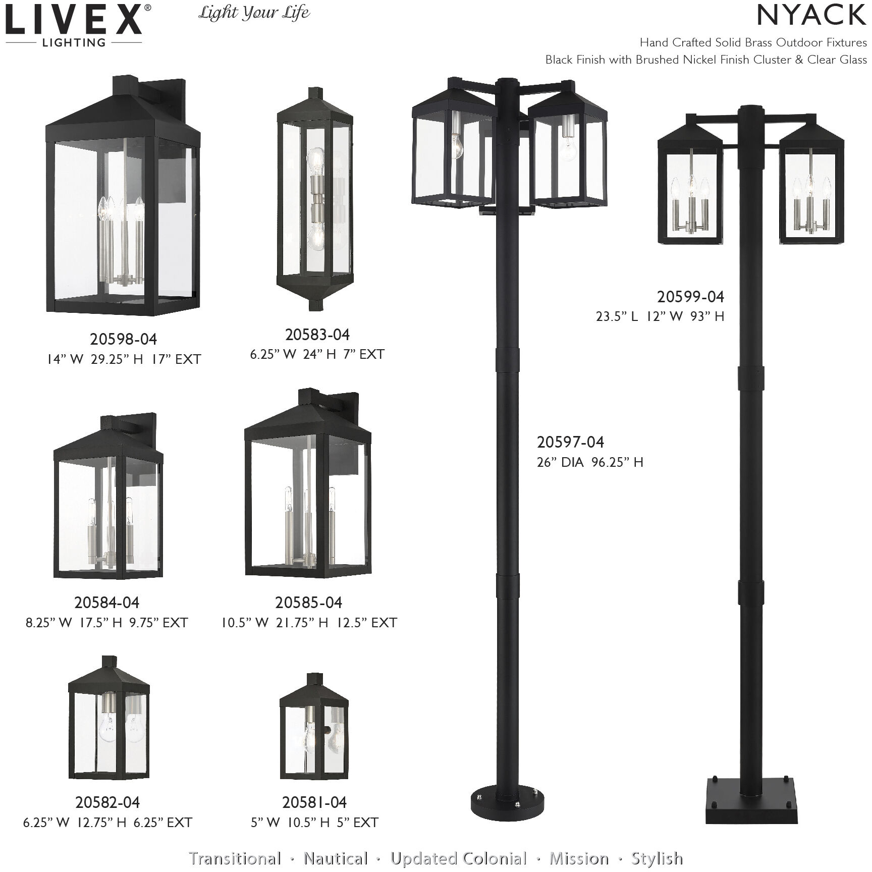 Nyack 3 Light 96.25 inch Black with Brushed Nickel Accents Outdoor 3 Head Post Light