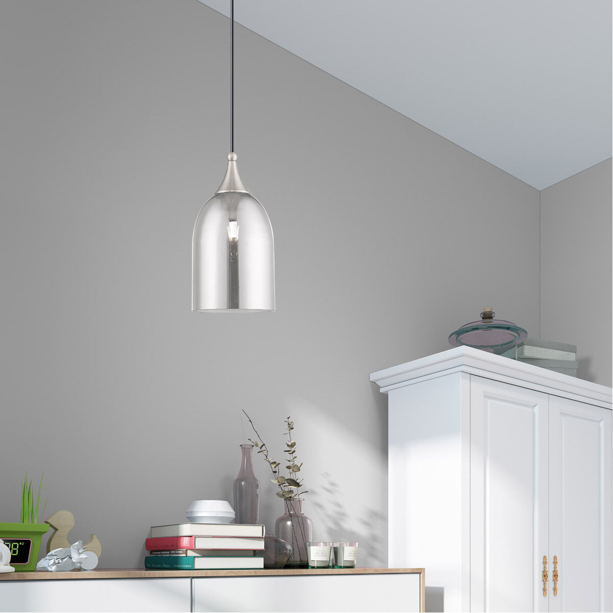 Art Glass 1 Light 6 inch Brushed Nickel Mini Pendant Ceiling Light