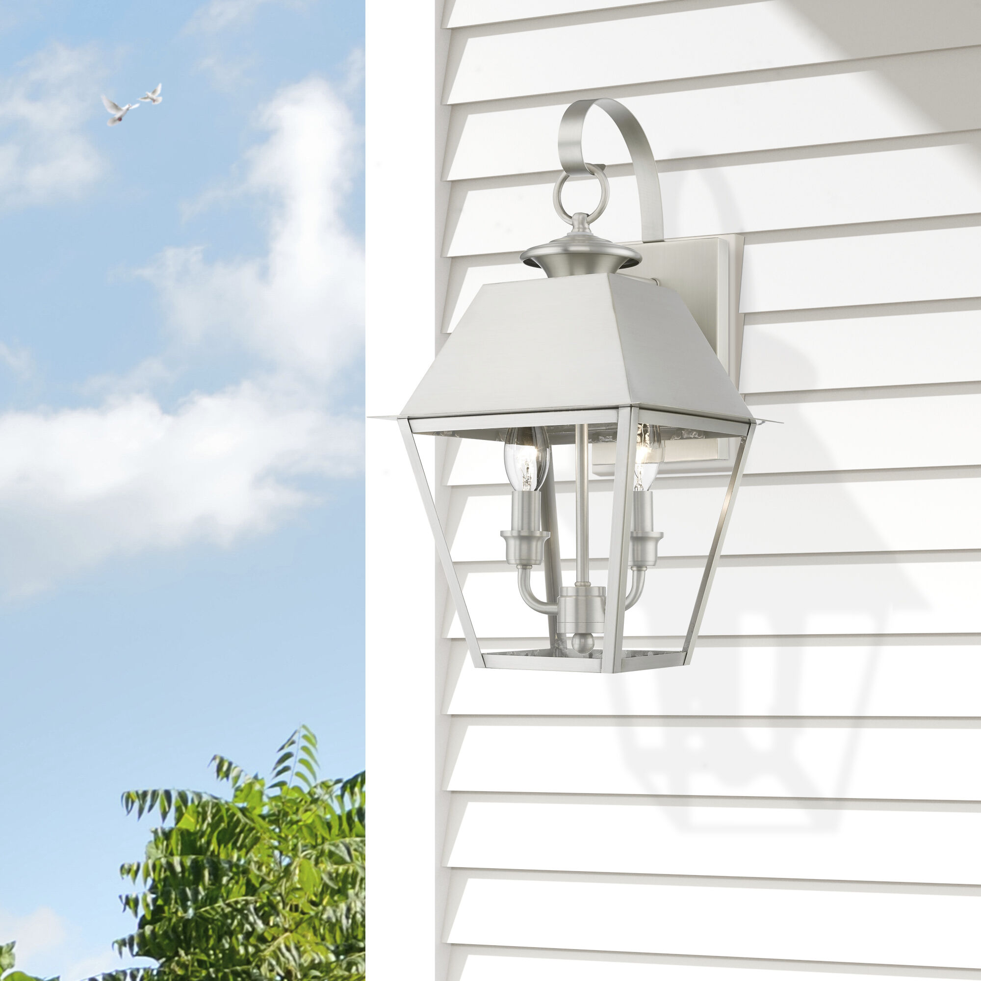 Wentworth 2 Light 17 inch Brushed Nickel Outdoor Wall Lantern, Medium