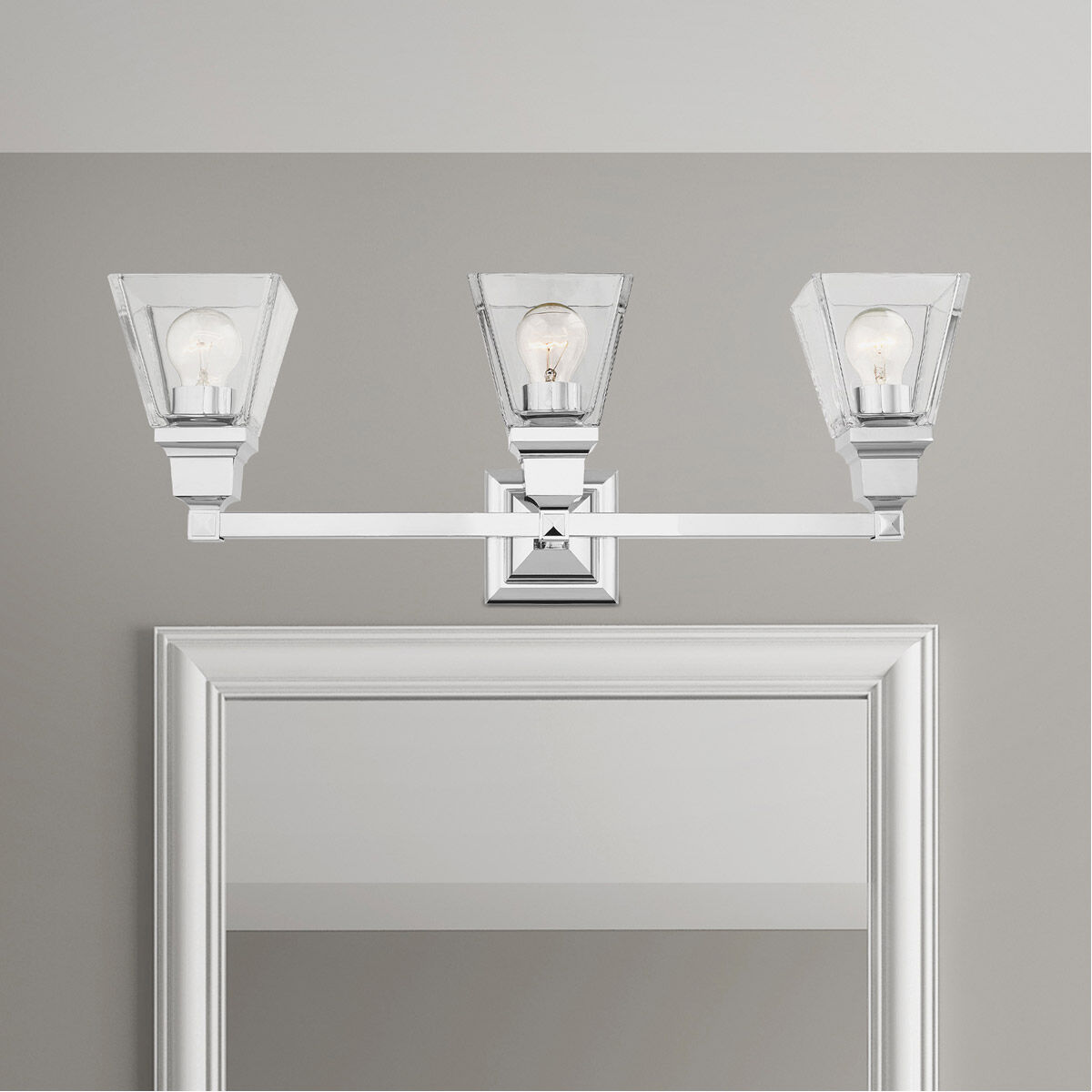 Mission 3 Light 25 inch Polished Chrome Vanity Sconce Wall Light