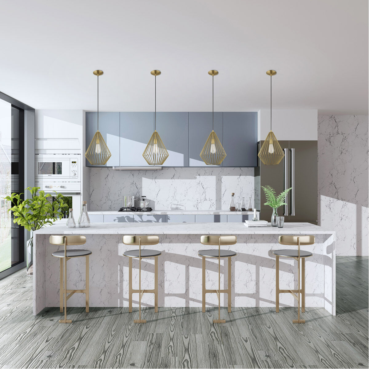 Geometric 1 Light 12 inch Antique Brass Mini Pendant Ceiling Light