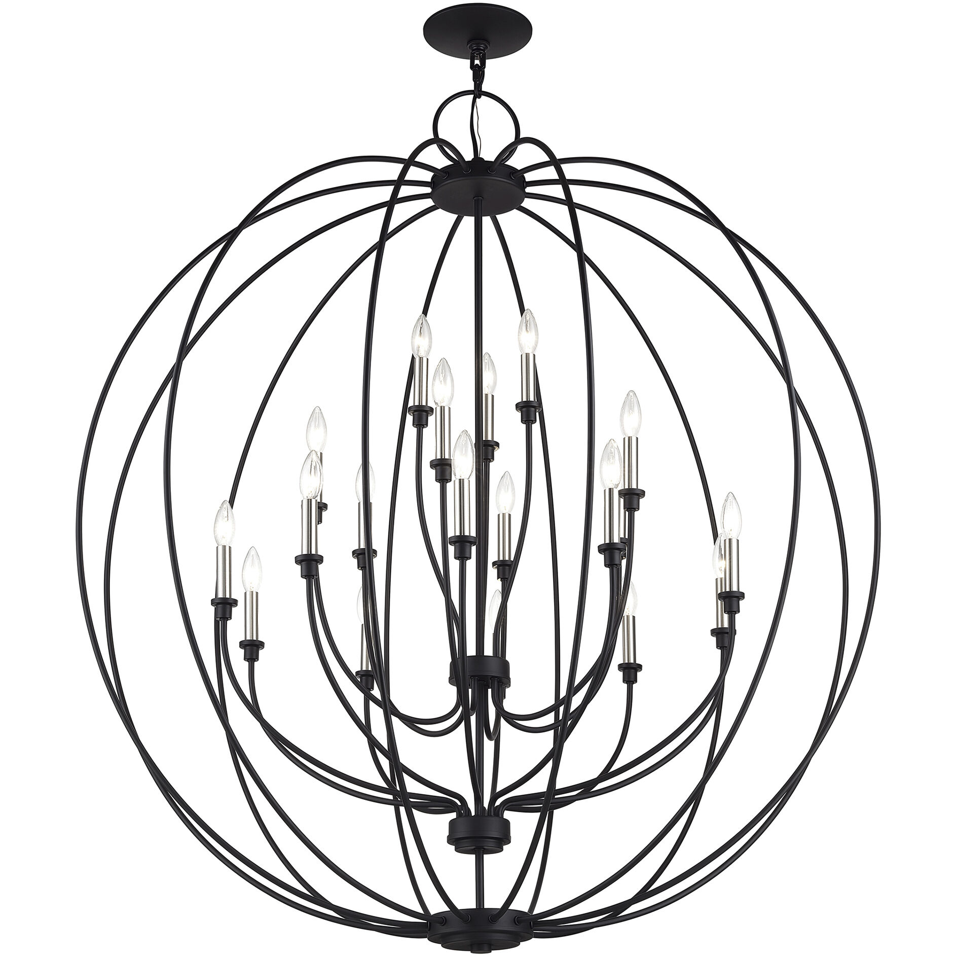 Milania 19 Light 48 inch Black with Brushed Nickel Accents Foyer Chandelier Ceiling Light