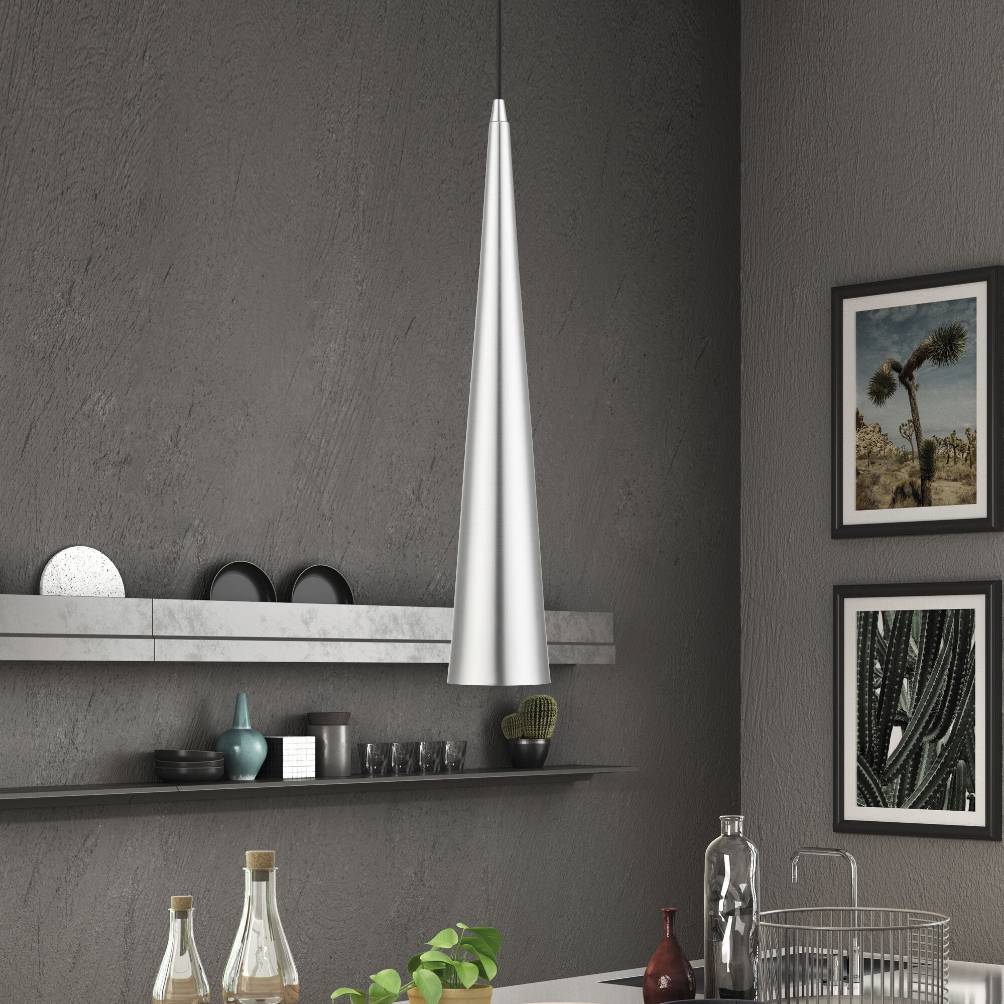 Andes 1 Light 5 inch Brushed Aluminum with Polished Chrome Accents Single Pendant Ceiling Light, Tall