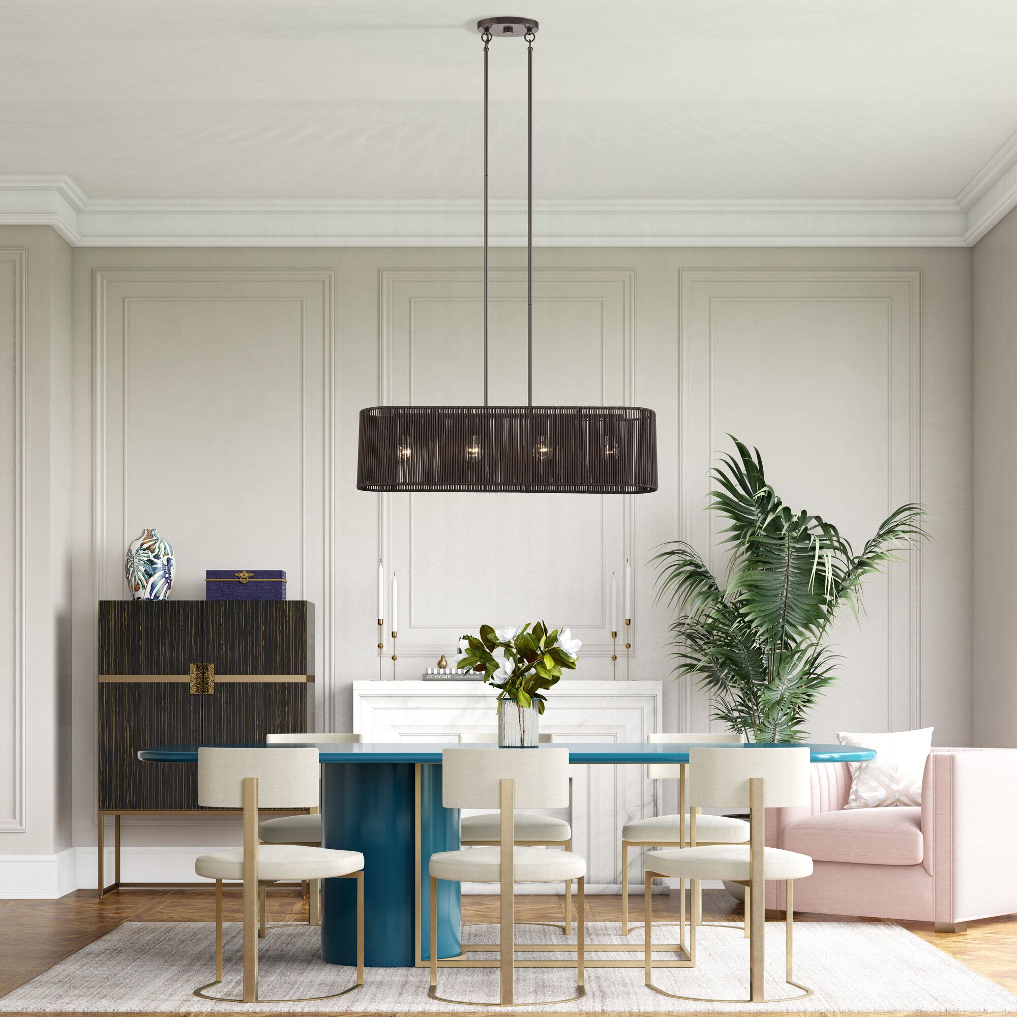 Acordia 4 Light 36 inch English Bronze Linear Chandelier Ceiling Light, Large