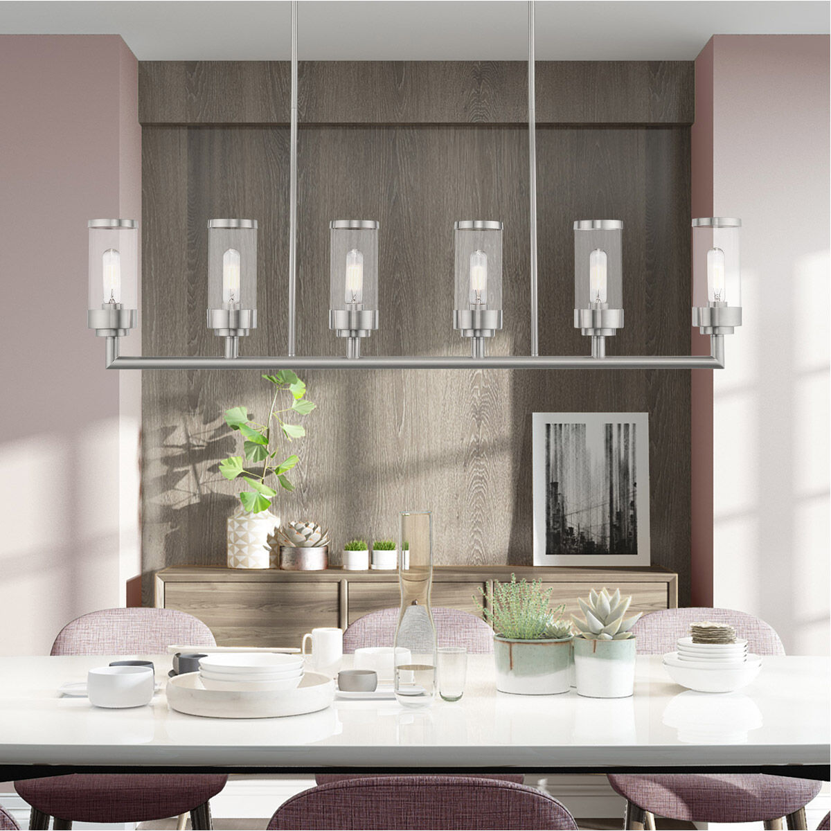 Hillcrest 6 Light 48 inch Brushed Nickel Linear Chandelier Ceiling Light