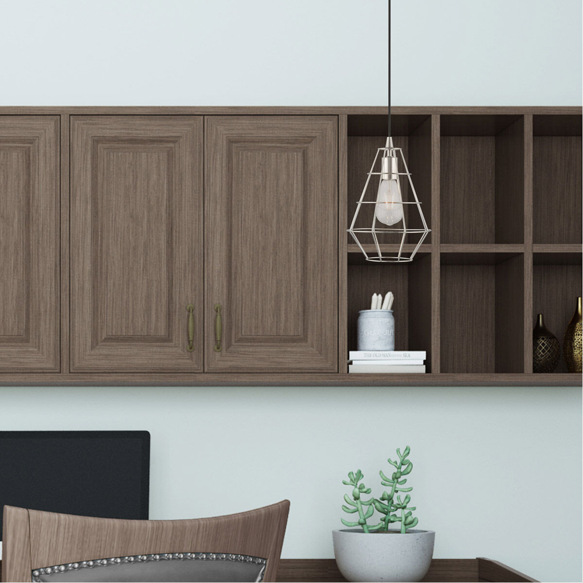 Geometric 1 Light 8 inch Brushed Nickel Mini Pendant Ceiling Light