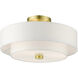 Meridian 3 Light 15 inch Satin Brass Semi Flush Ceiling Light