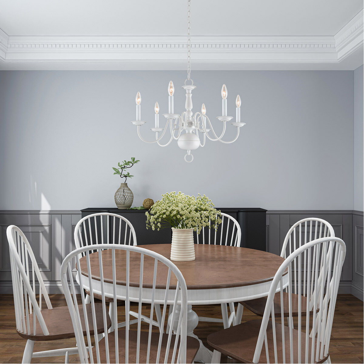 Williamsburgh 6 Light 24 inch White Chandelier Ceiling Light