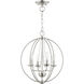 Arabella 4 Light 15 inch Brushed Nickel Convertible Chandelier/ Semi-Flush Ceiling Light, Globe