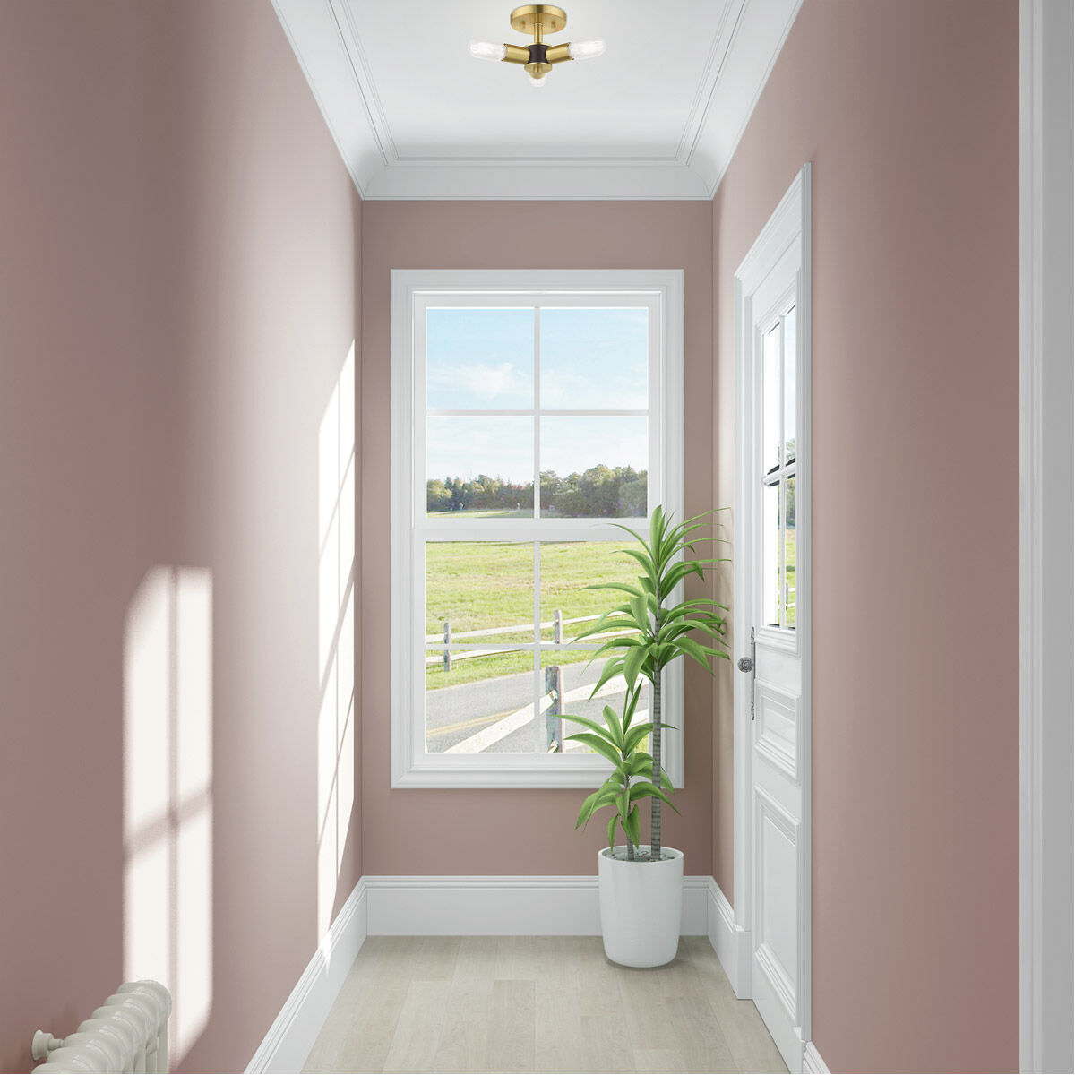 Copenhagen 3 Light 14 inch Satin Brass Semi-Flush Mount Ceiling Light