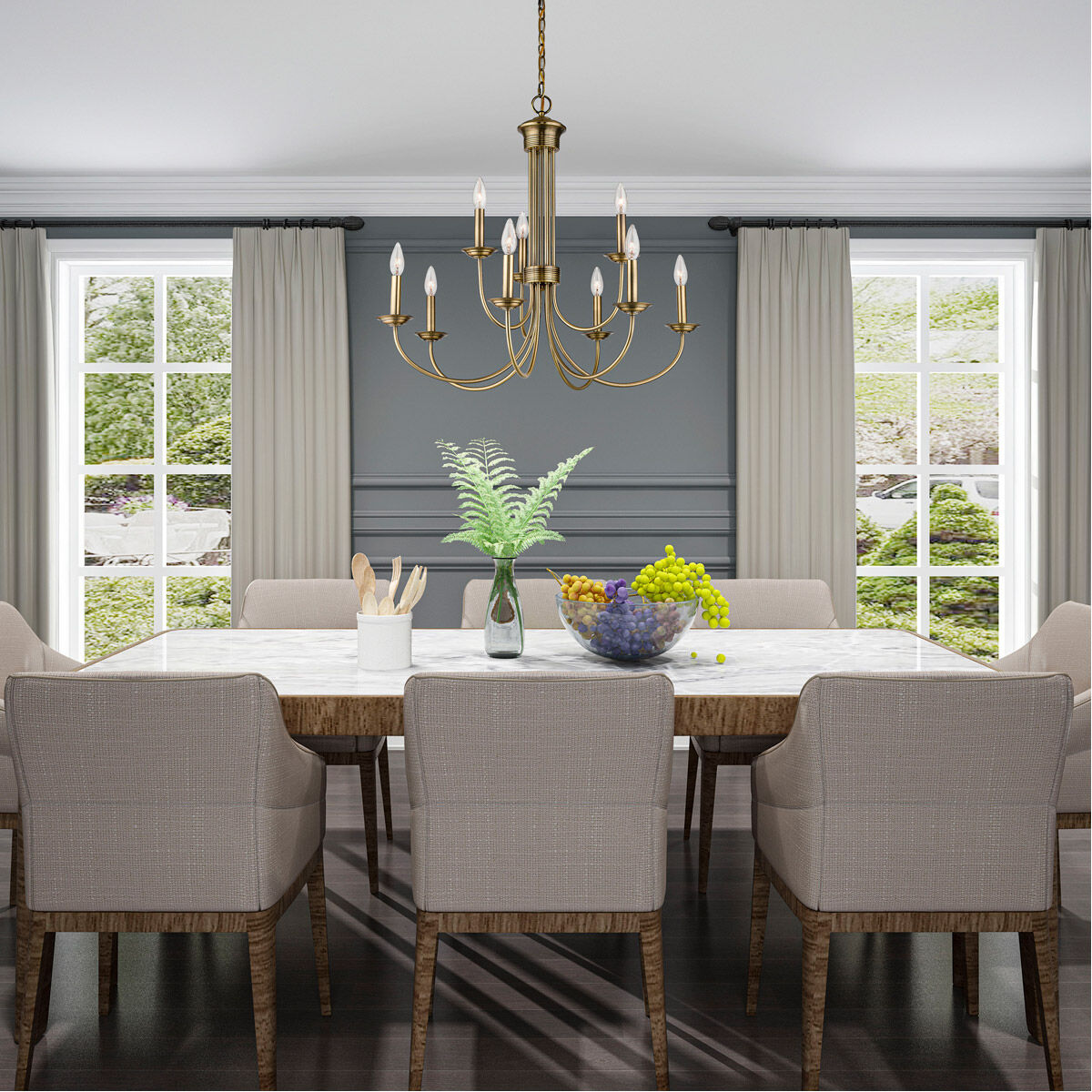 Estate 9 Light 30 inch Antique Brass Chandelier Ceiling Light