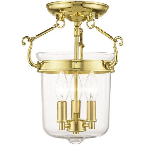 Rockford 3 Light 11 inch Polished Brass Semi-Flush Mount Ceiling Light