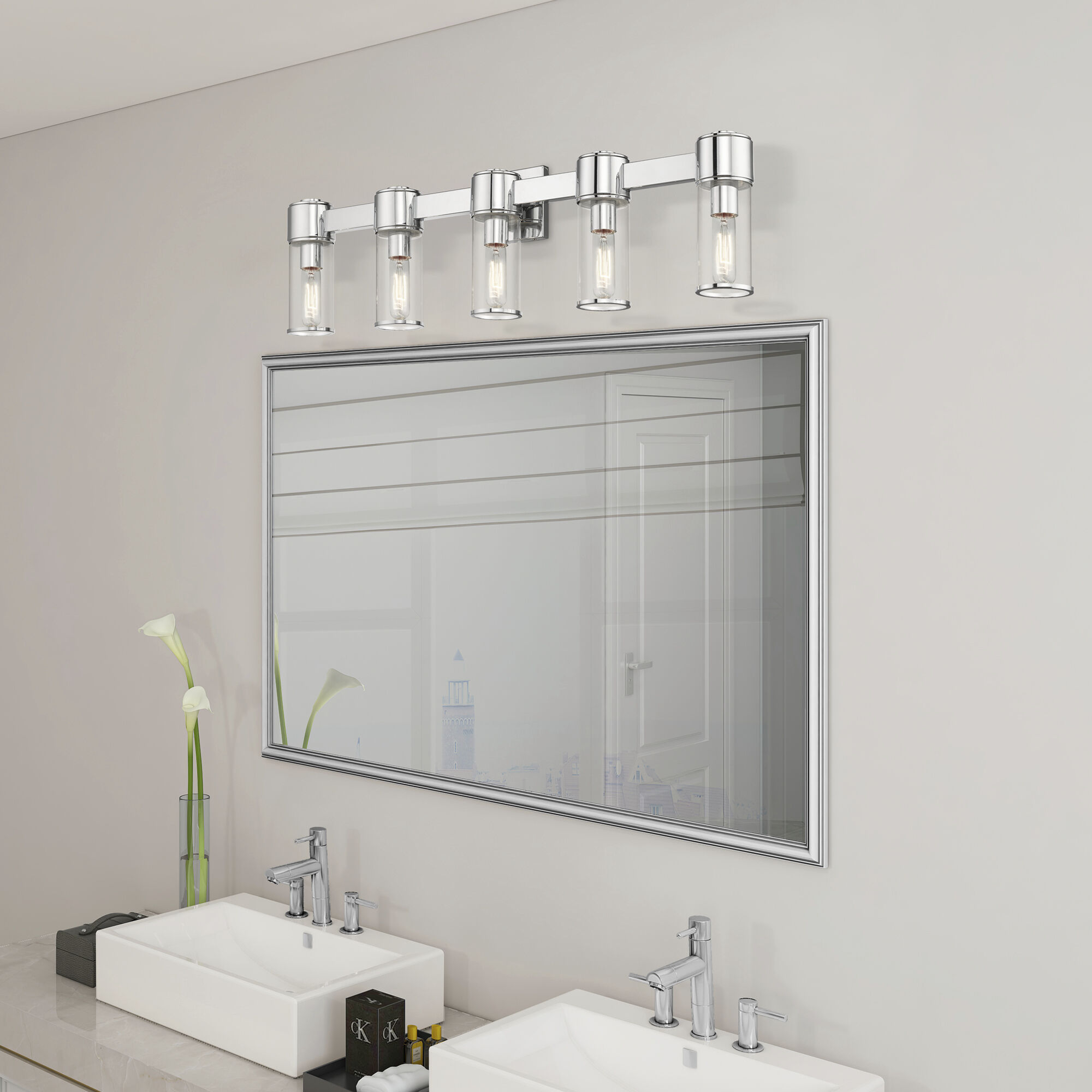 Quincy 5 Light 35.5 inch Polished Chrome Vanity Wall Sconce Wall Light, Large