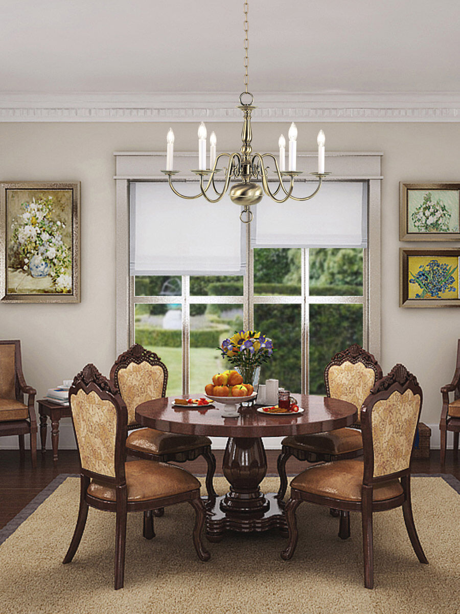 Williamsburgh 6 Light 24 inch Antique Brass Chandelier Ceiling Light