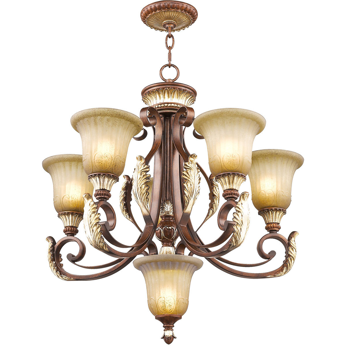 Villa Verona 6 Light 26 inch Verona Bronze with Aged Gold Leaf Accents Chandelier Ceiling Light