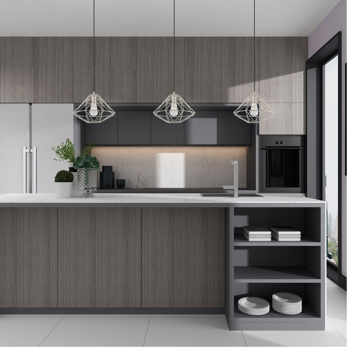 Geometric 1 Light 13.5 inch Brushed Nickel Mini Pendant Ceiling Light