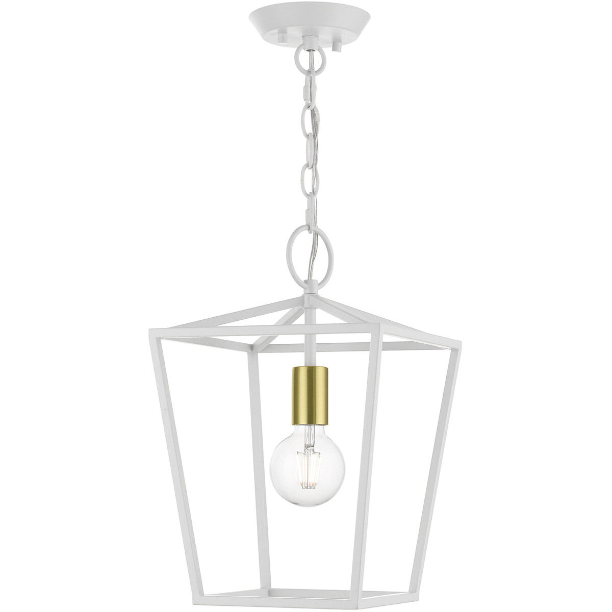 Devone 1 Light 10 inch White with Satin Brass Accent Pendant Lantern Ceiling Light