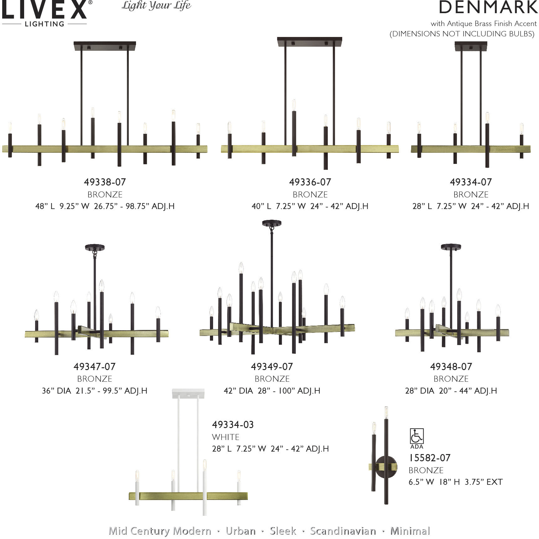 Denmark 8 Light 28 inch Bronze with Antique Brass Accents Chandelier Ceiling Light