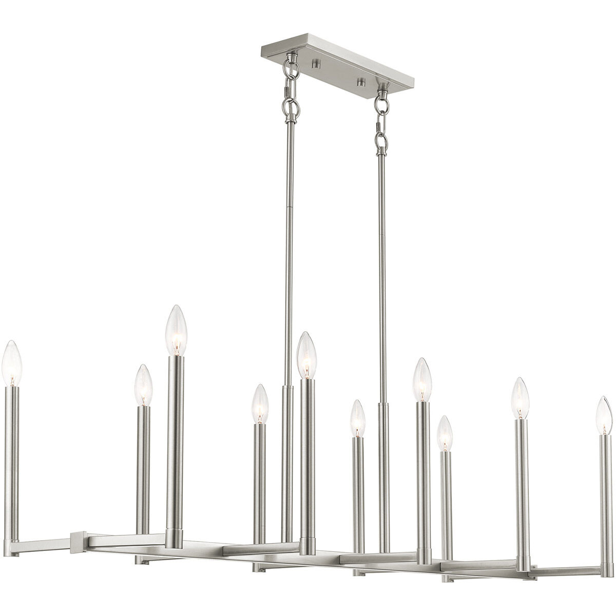 Alpine 10 Light 43 inch Brushed Nickel Linear Chandelier Ceiling Light