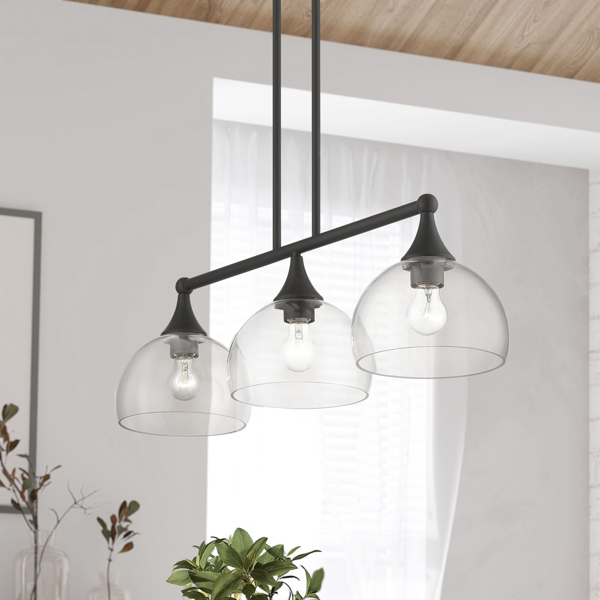 Glendon 3 Light 30 inch Bronze Linear Chandelier Ceiling Light