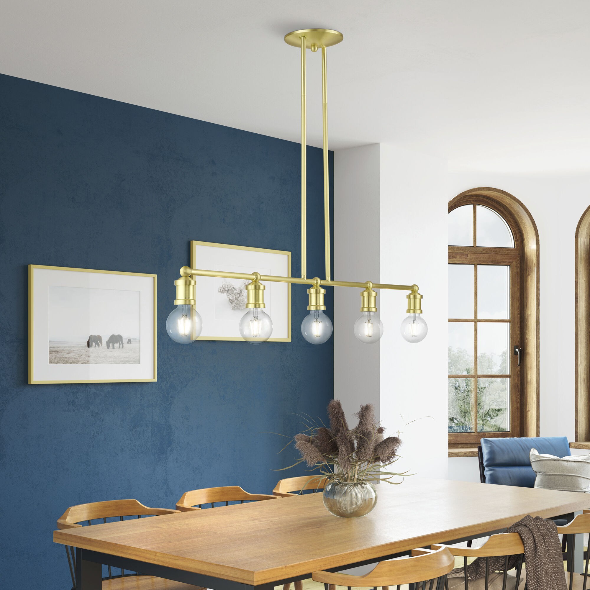 Lansdale 5 Light 40 inch Satin Brass Linear Chandelier Ceiling Light, Large