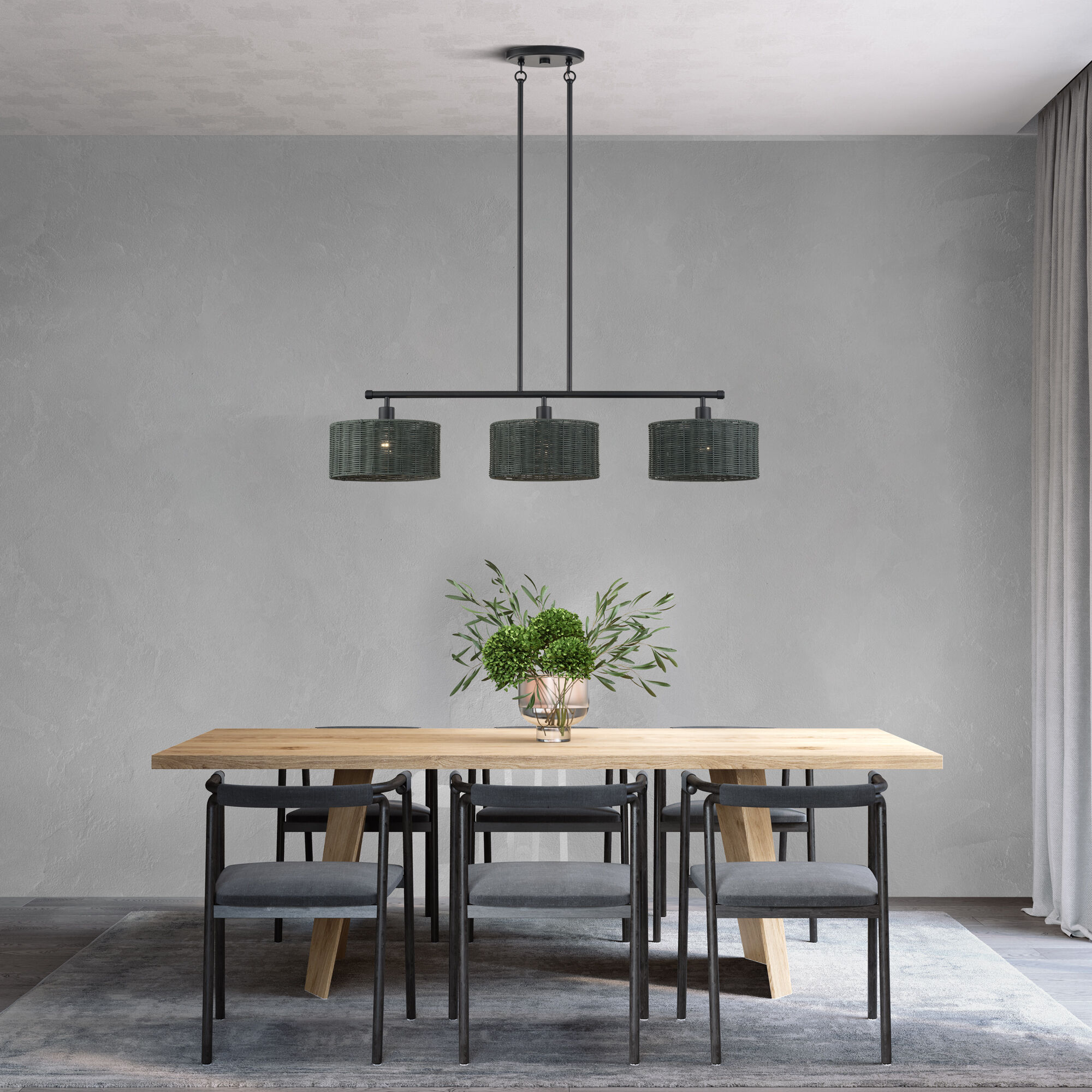 Weavington 3 Light 46 inch Black Linear Chandelier Ceiling Light, Extra Large