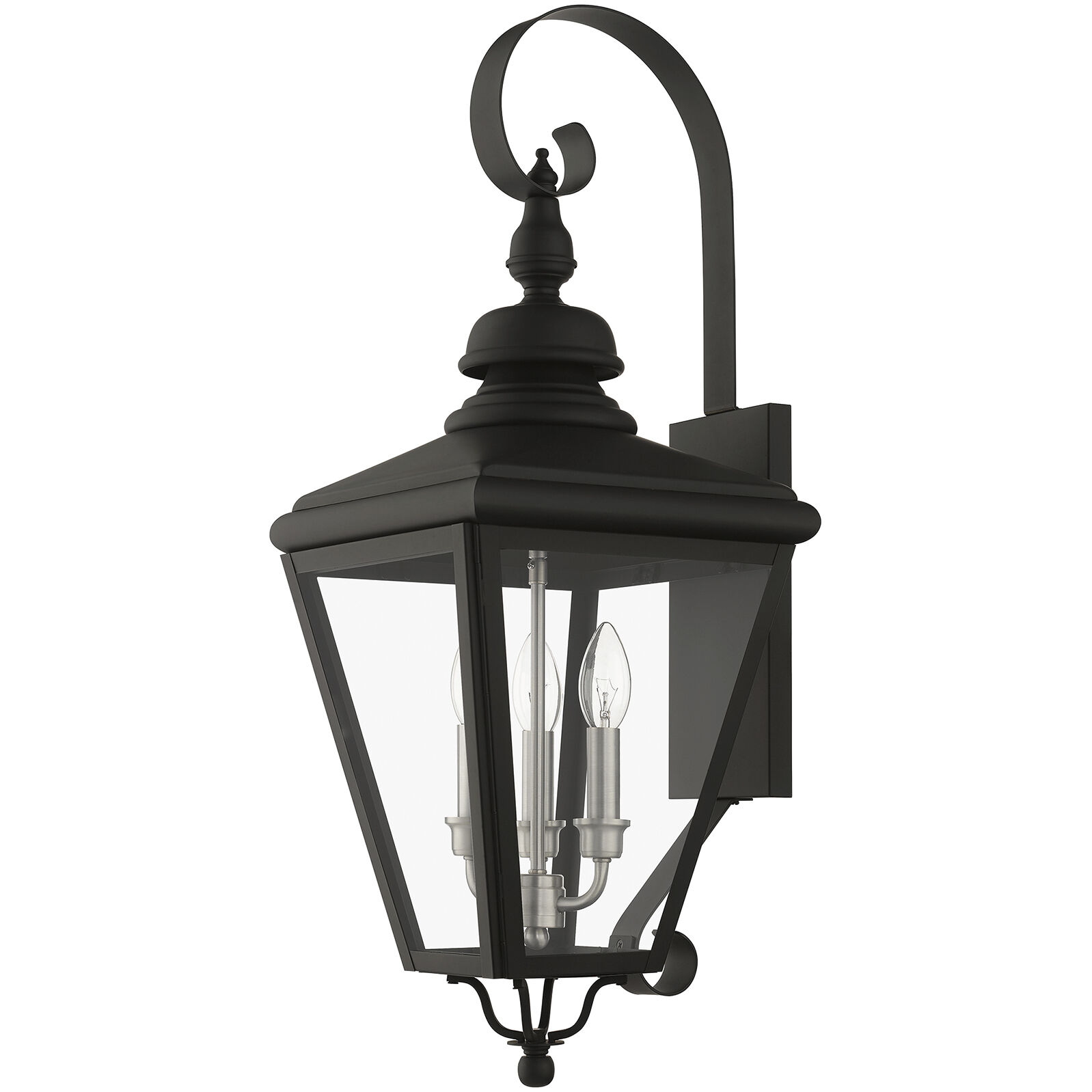 Adams 3 Light 10.63 inch Black with Brushed Nickel Finish Cluster Outdoor Large Wall Lantern Wall Light