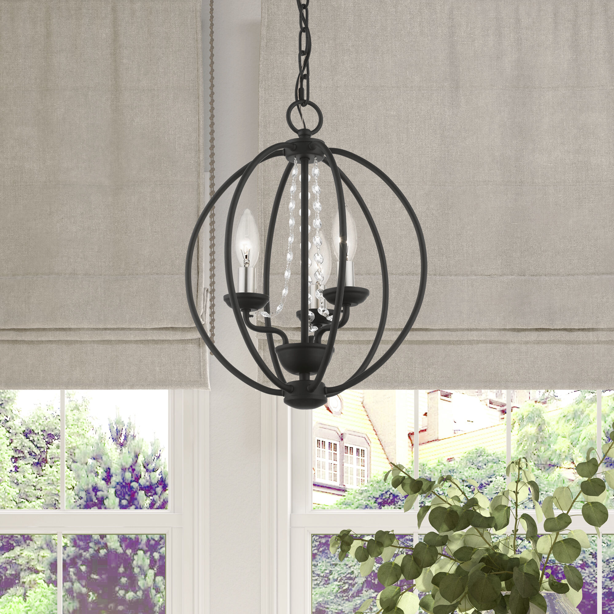 Arabella 3 Light 12 inch Black with Brushed Nickel Finish Candles Convertible Mini Chandelier/ Semi-Flush Ceiling Light, Globe