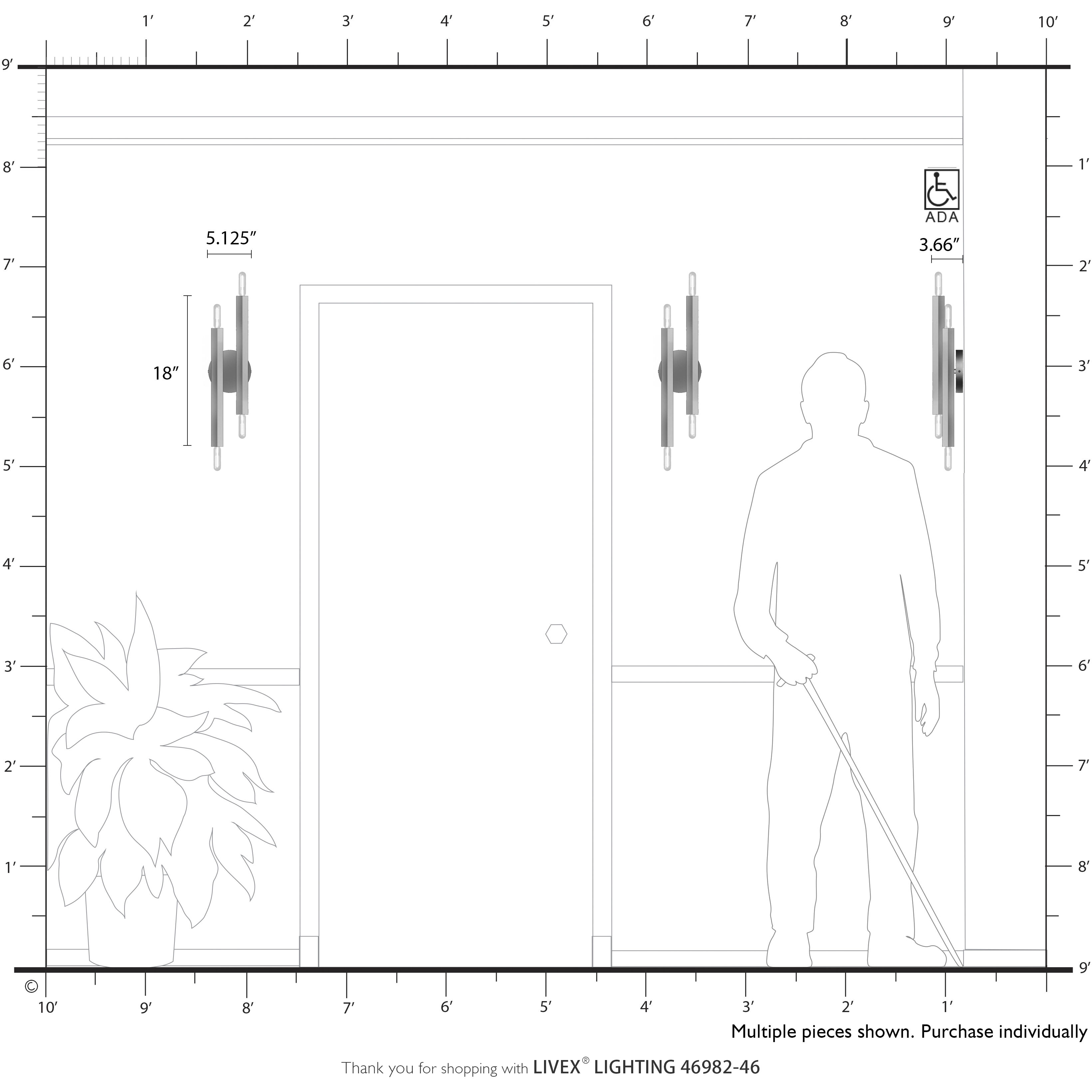 Monaco 4 Light 5.13 inch Black Chrome ADA Wall Sconce Wall Light
