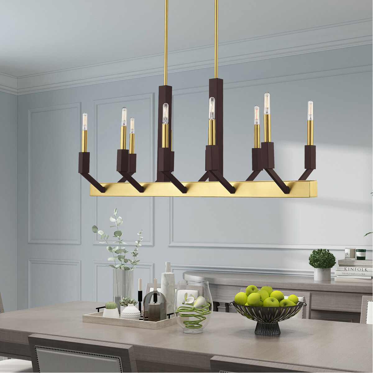 Beckett 10 Light 40 inch Satin Brass & Bronze Linear Chandelier Ceiling Light