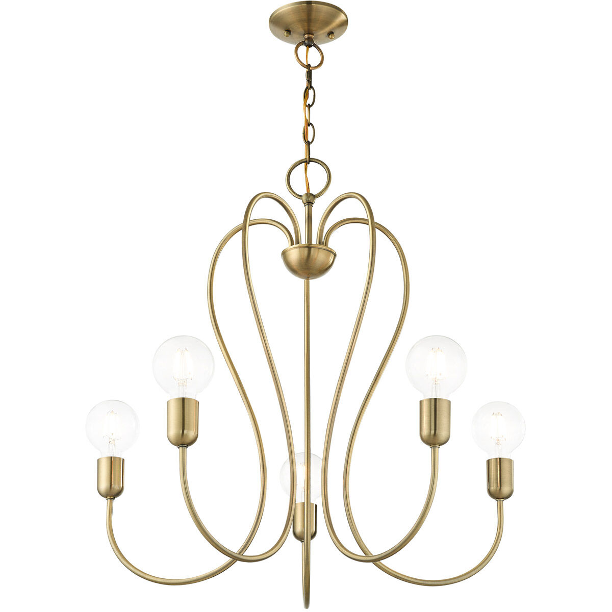 Lucerne 5 Light 24 inch Antique Brass Chandelier Ceiling Light