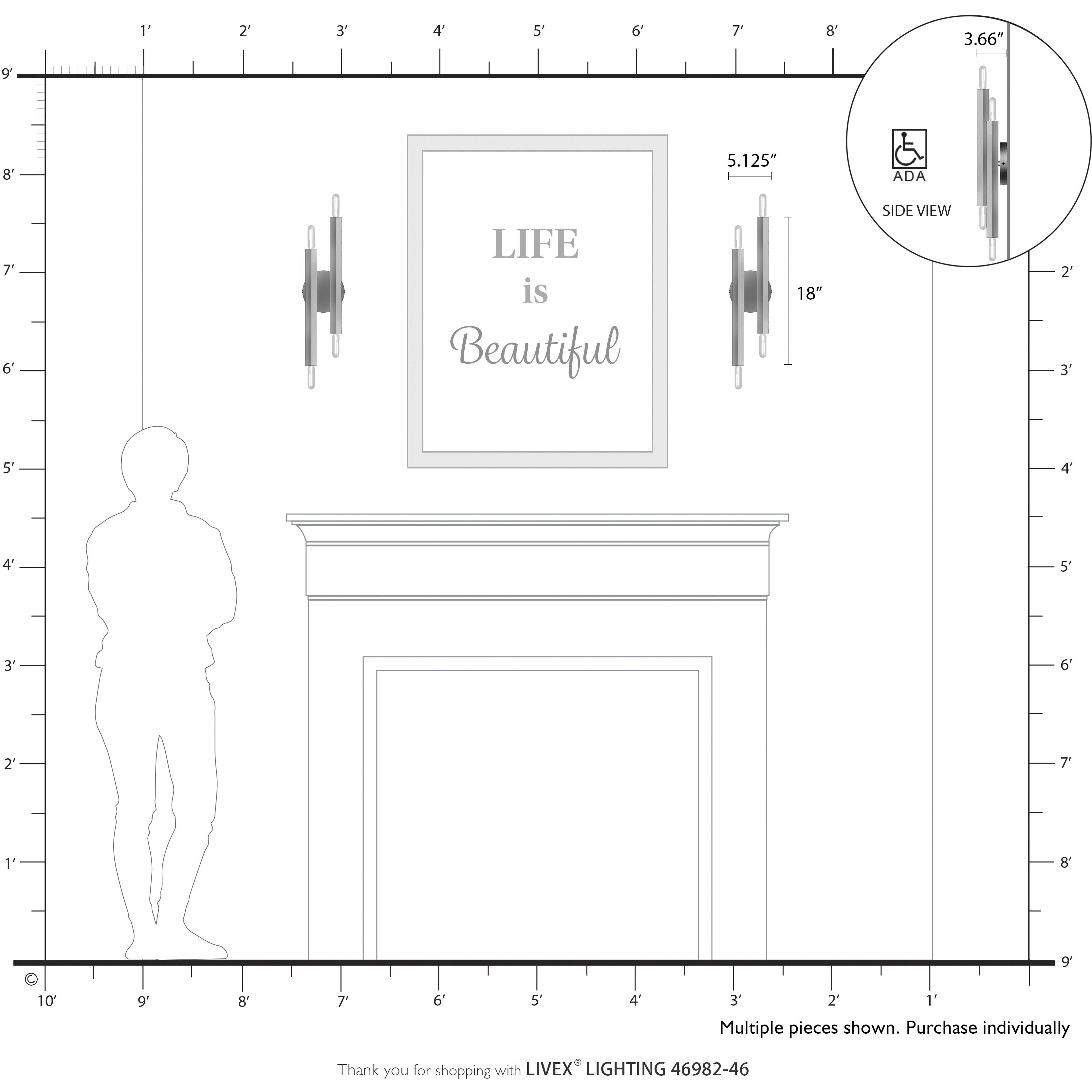 Monaco 4 Light 5.13 inch Black Chrome ADA Wall Sconce Wall Light