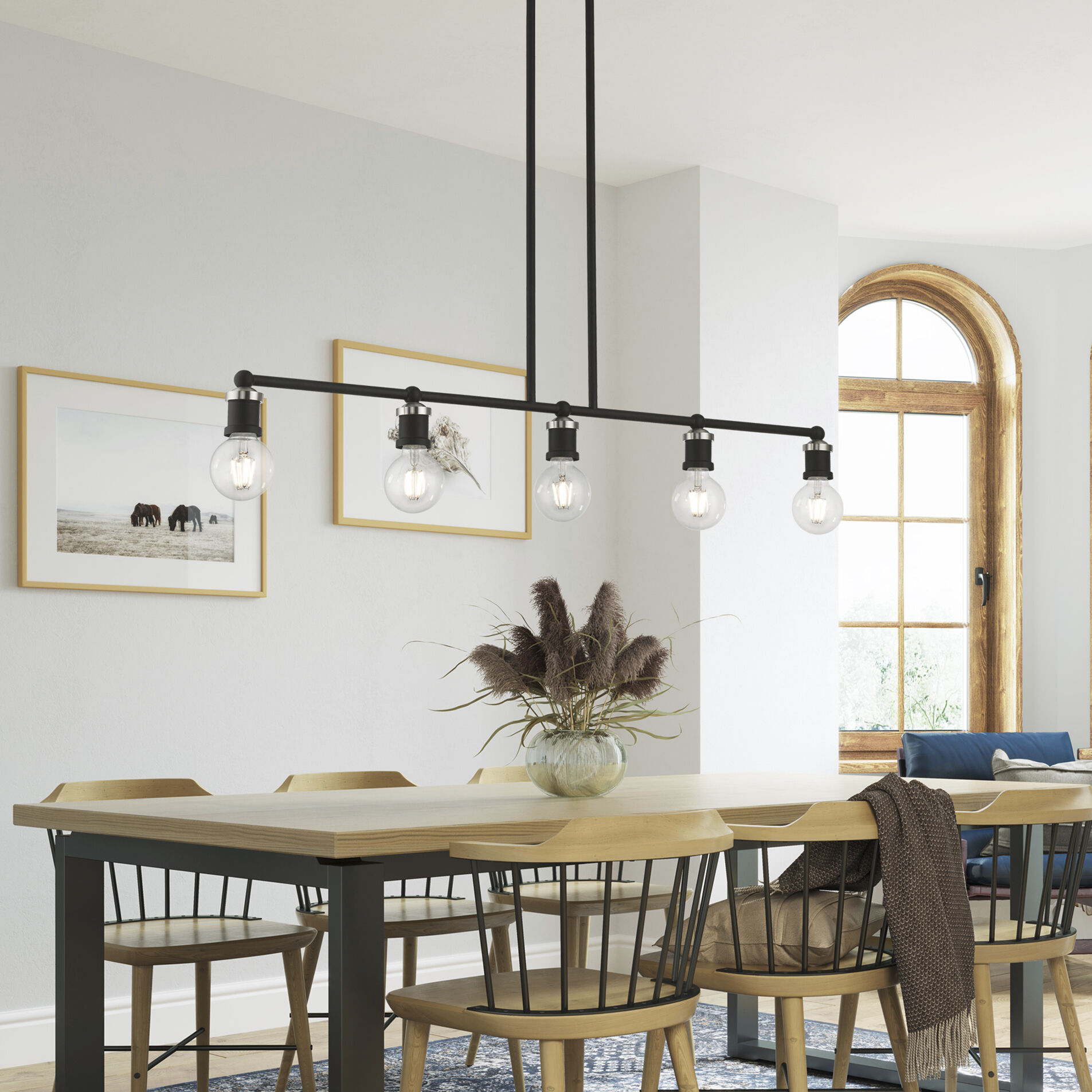 Lansdale 5 Light 40 inch Black with Brushed Nickel Accents Linear Chandelier Ceiling Light, Large