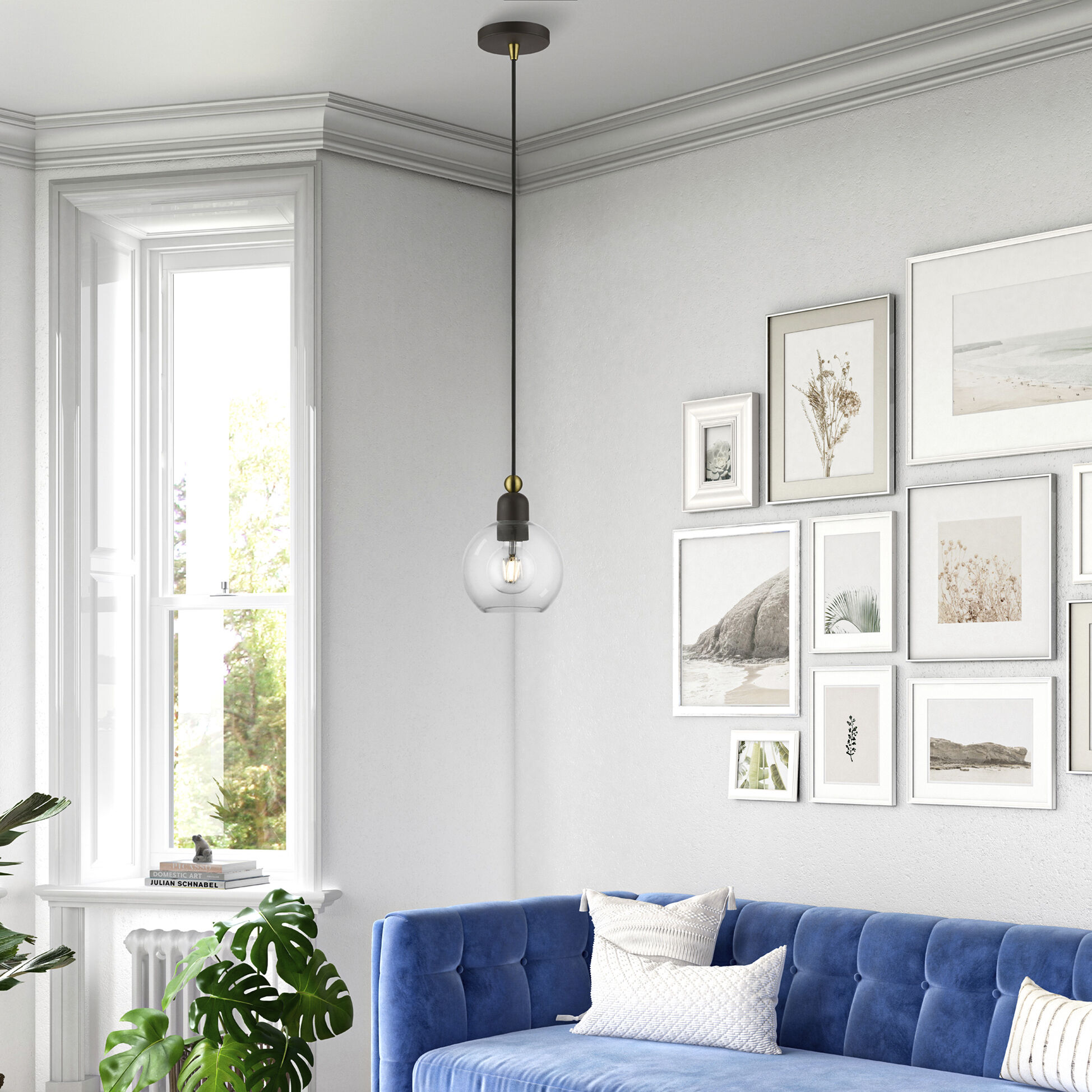 Downtown 1 Light 7 inch Bronze with Antique Brass Accents Mini Pendant Ceiling Light, Sphere