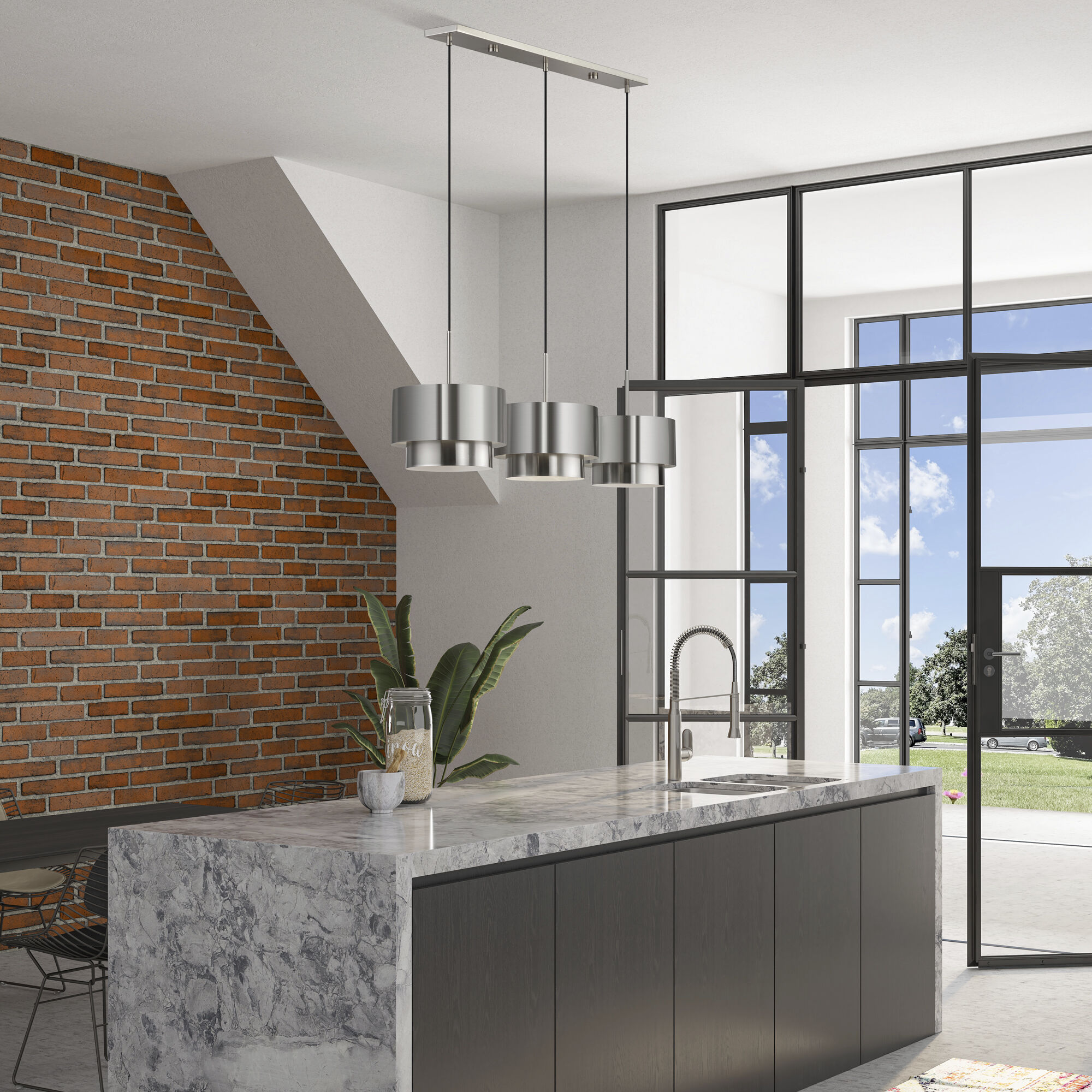 Zolana 3 Light 48 inch Brushed Nickel Linear Chandelier Ceiling Light, Extra Large