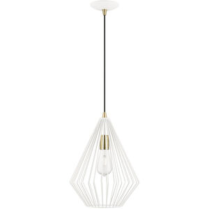 Linz 1 Light 12 inch Textured White with Antique Brass Accents Pendant Ceiling Light