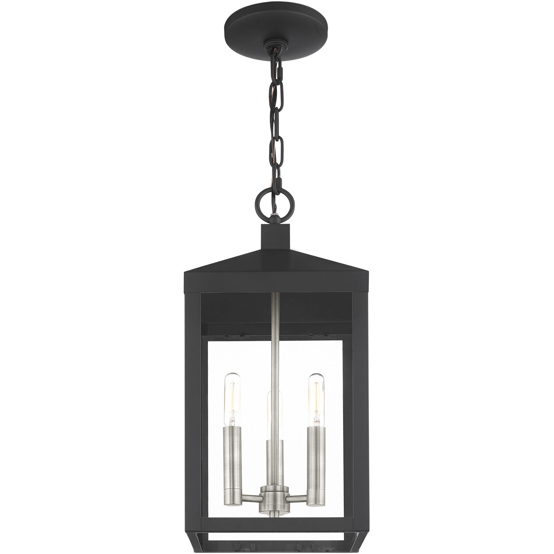 Nyack 3 Light 8.25 inch Black with Brushed Nickel Cluster Outdoor Pendant Lantern