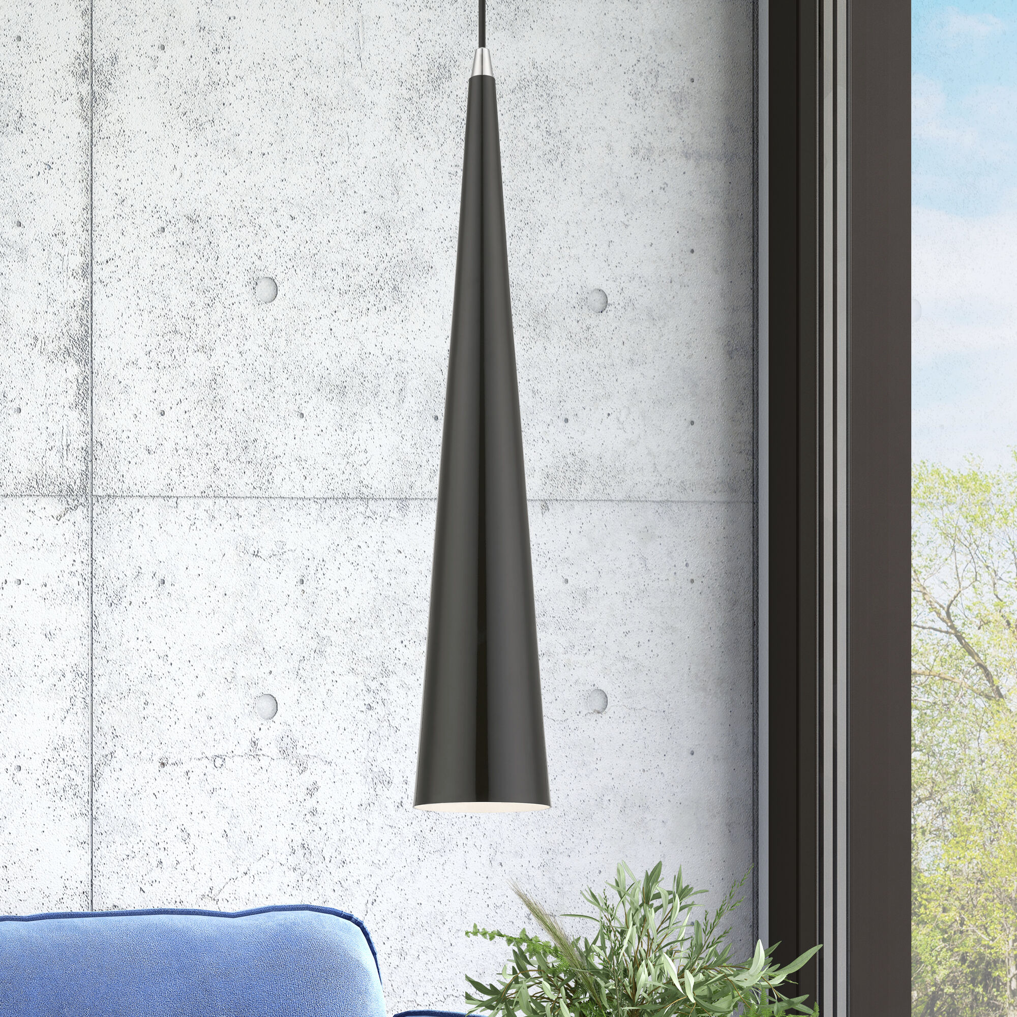 Andes 1 Light 5 inch Shiny Black with Polished Chrome Accents Single Pendant Ceiling Light, Tall